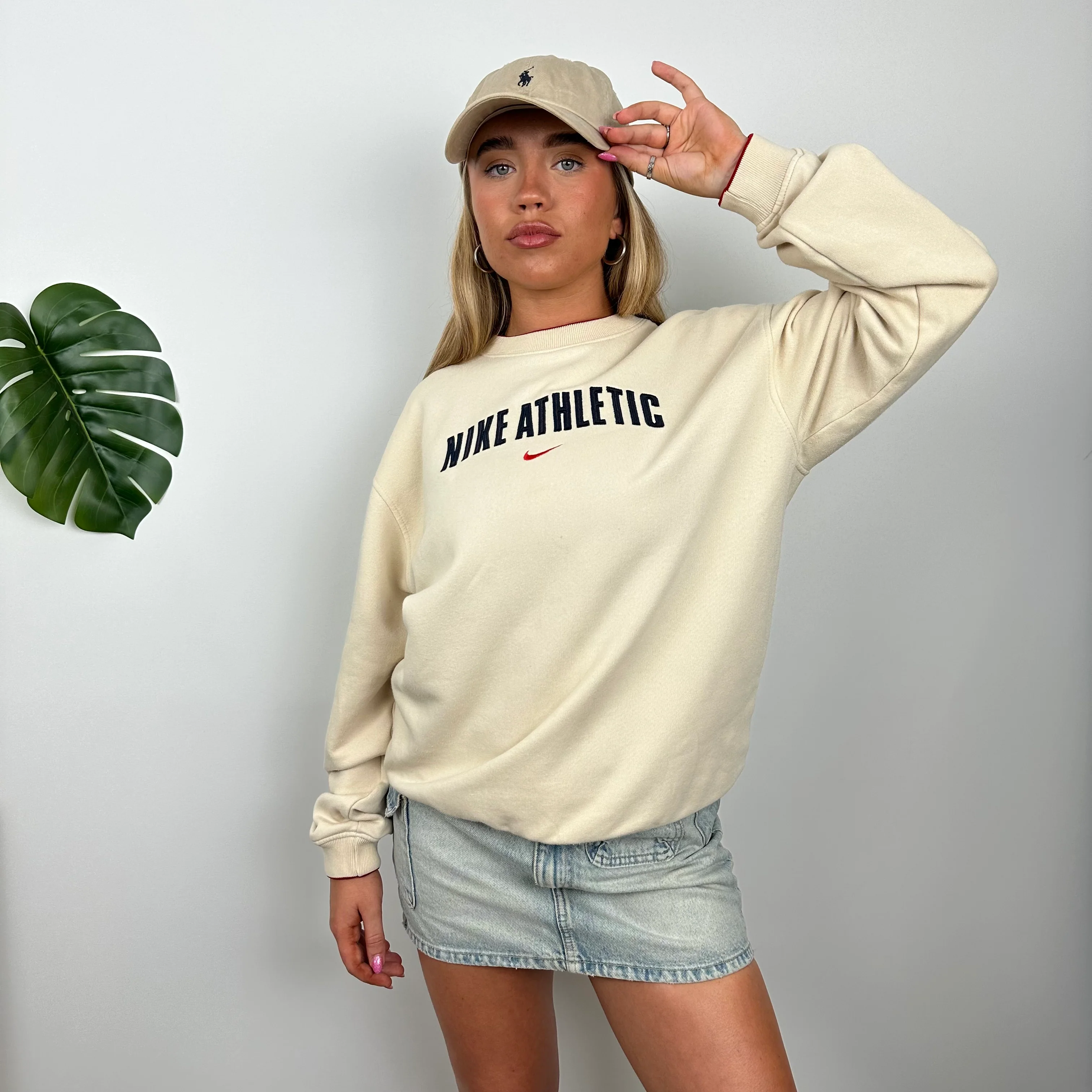 Nike Athletic Cream Embroidered Spell Out Sweatshirt (M) - Image 6