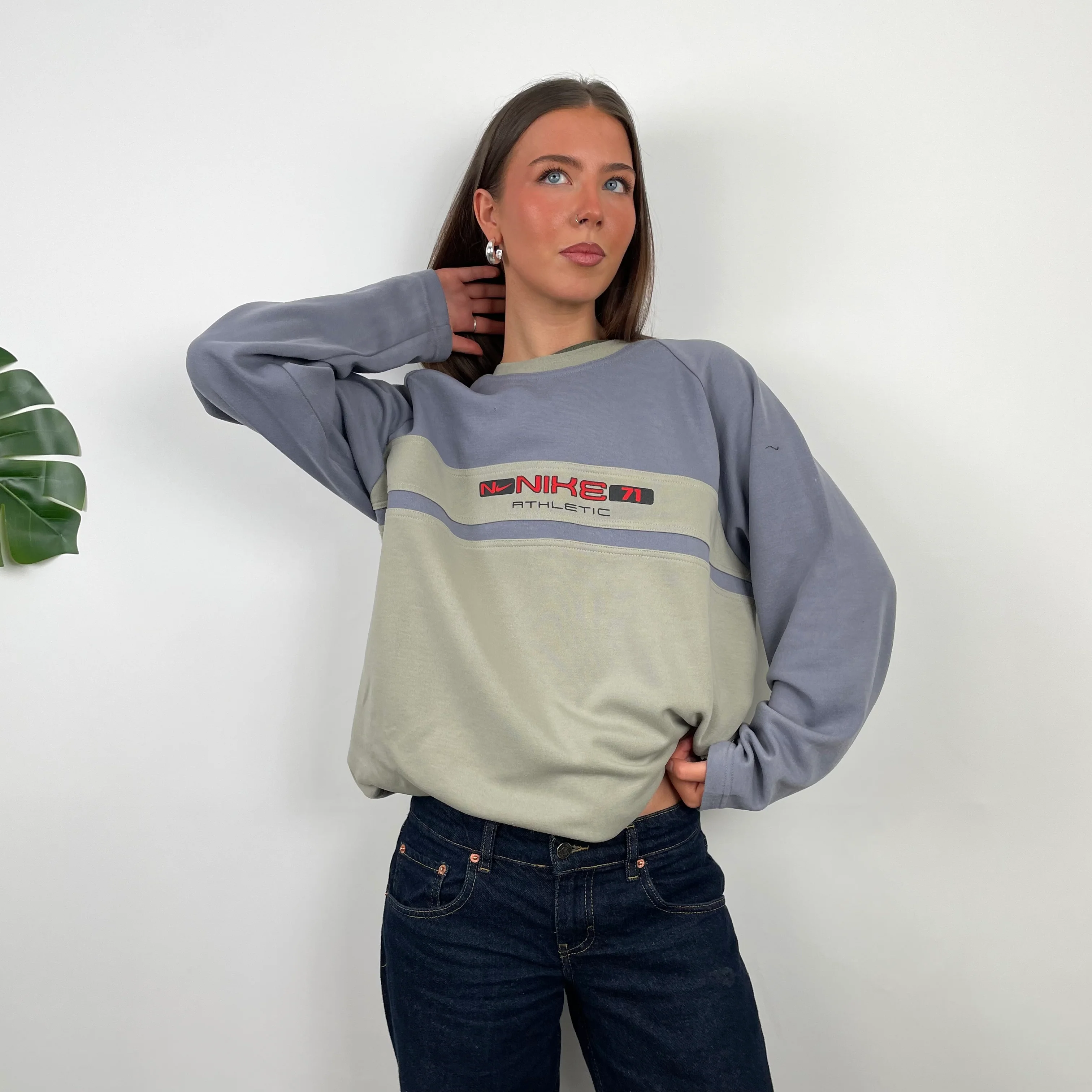 Nike Athletic Green and Purple Embroidered Spell Out Sweatshirt (L) - Image 2