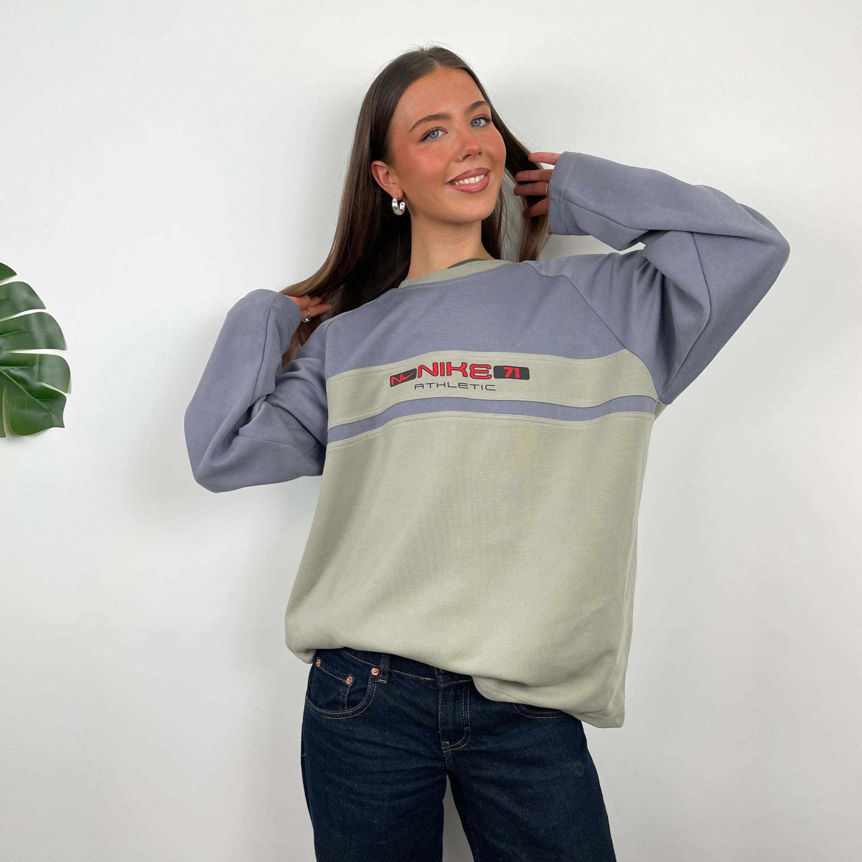 Nike Athletic Green and Purple Embroidered Spell Out Sweatshirt (L) - Image 3