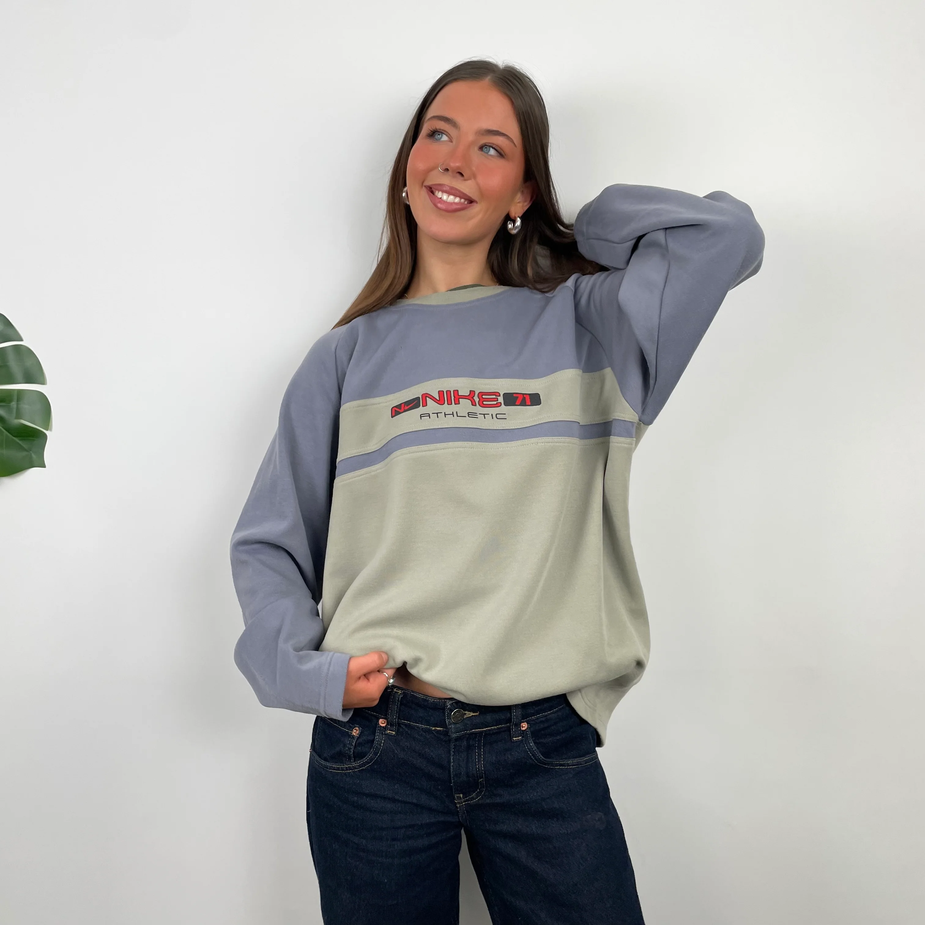 Nike Athletic Green and Purple Embroidered Spell Out Sweatshirt (L) - Image 4