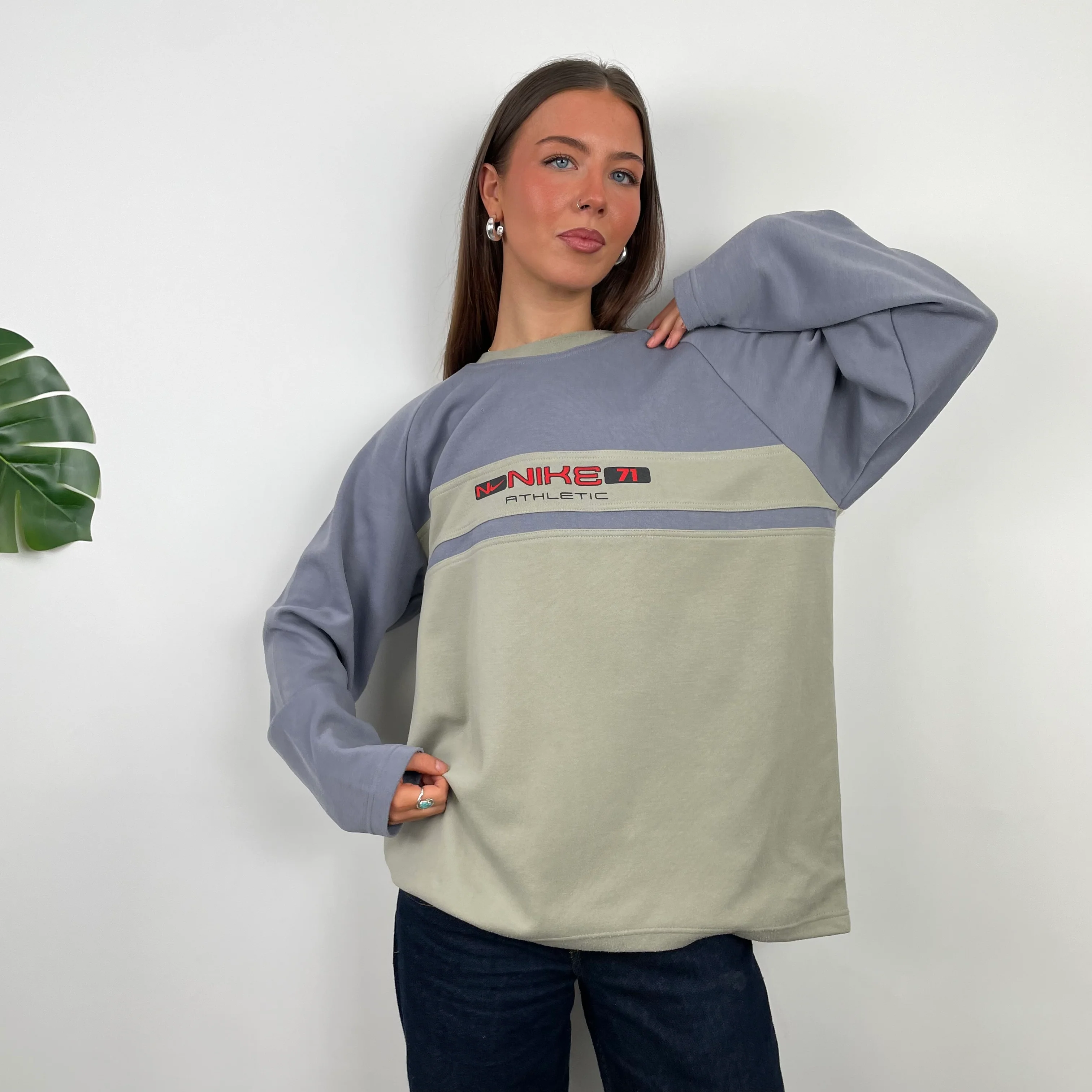 Nike Athletic Green and Purple Embroidered Spell Out Sweatshirt (L) - Image 7