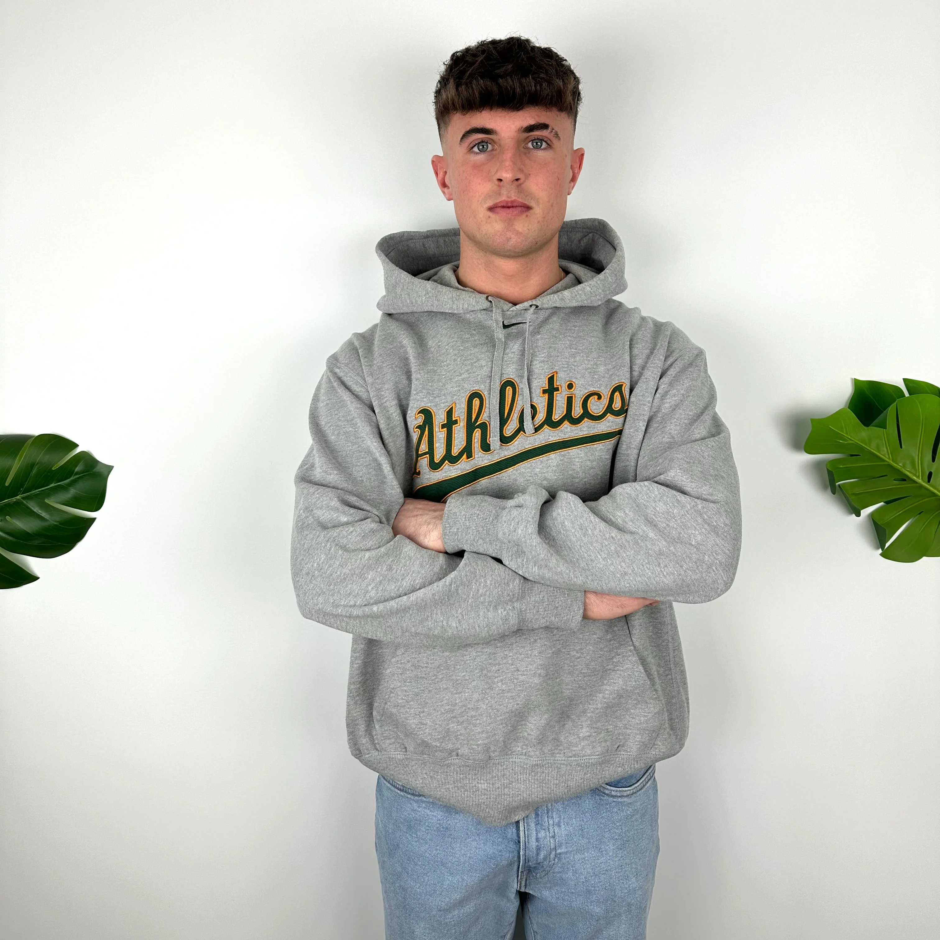 Nike Athletic Grey Embroidered Spell Out Hoodie (L) - Image 2