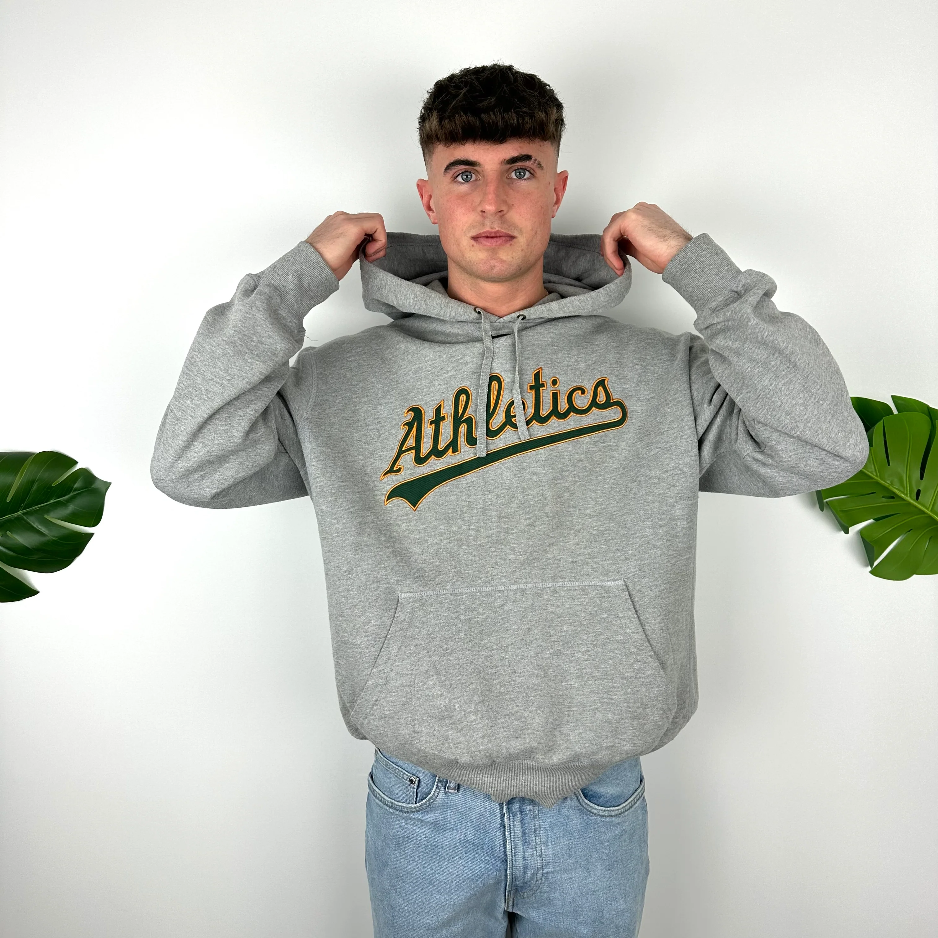 Nike Athletic Grey Embroidered Spell Out Hoodie (L) - Image 5