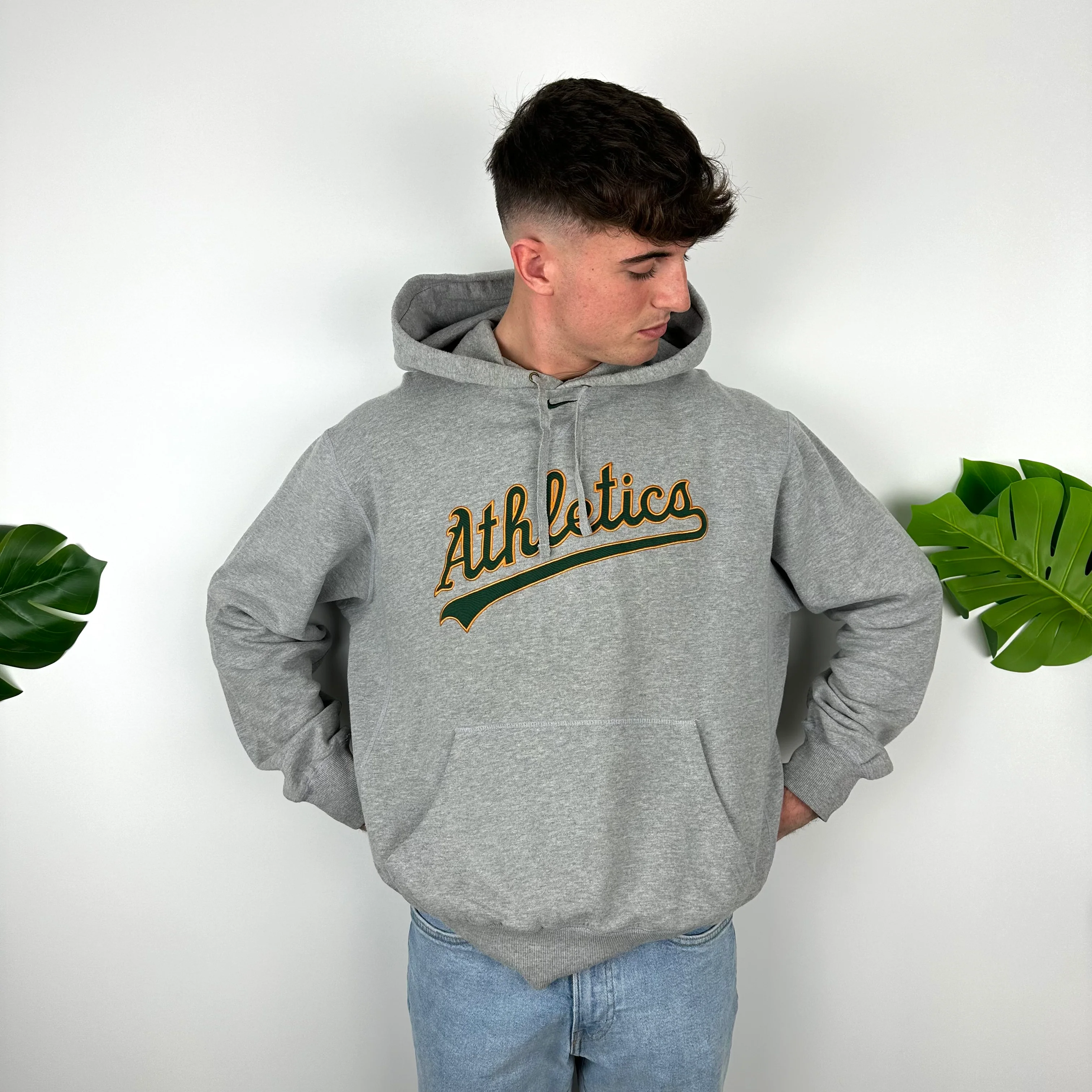 Nike Athletic Grey Embroidered Spell Out Hoodie (L) - Image 6