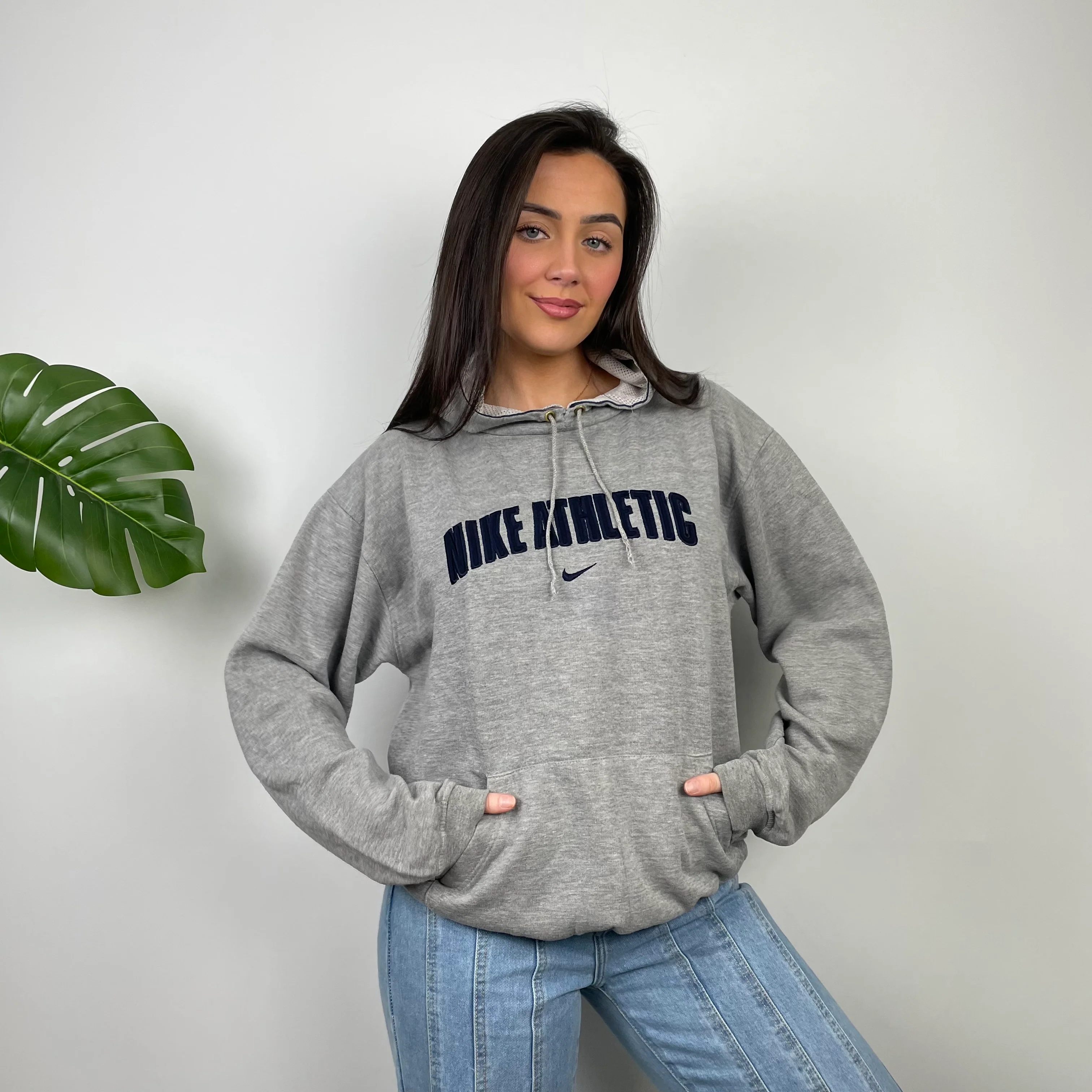 Nike Athletic Grey Embroidered Spell Out Hoodie (L)