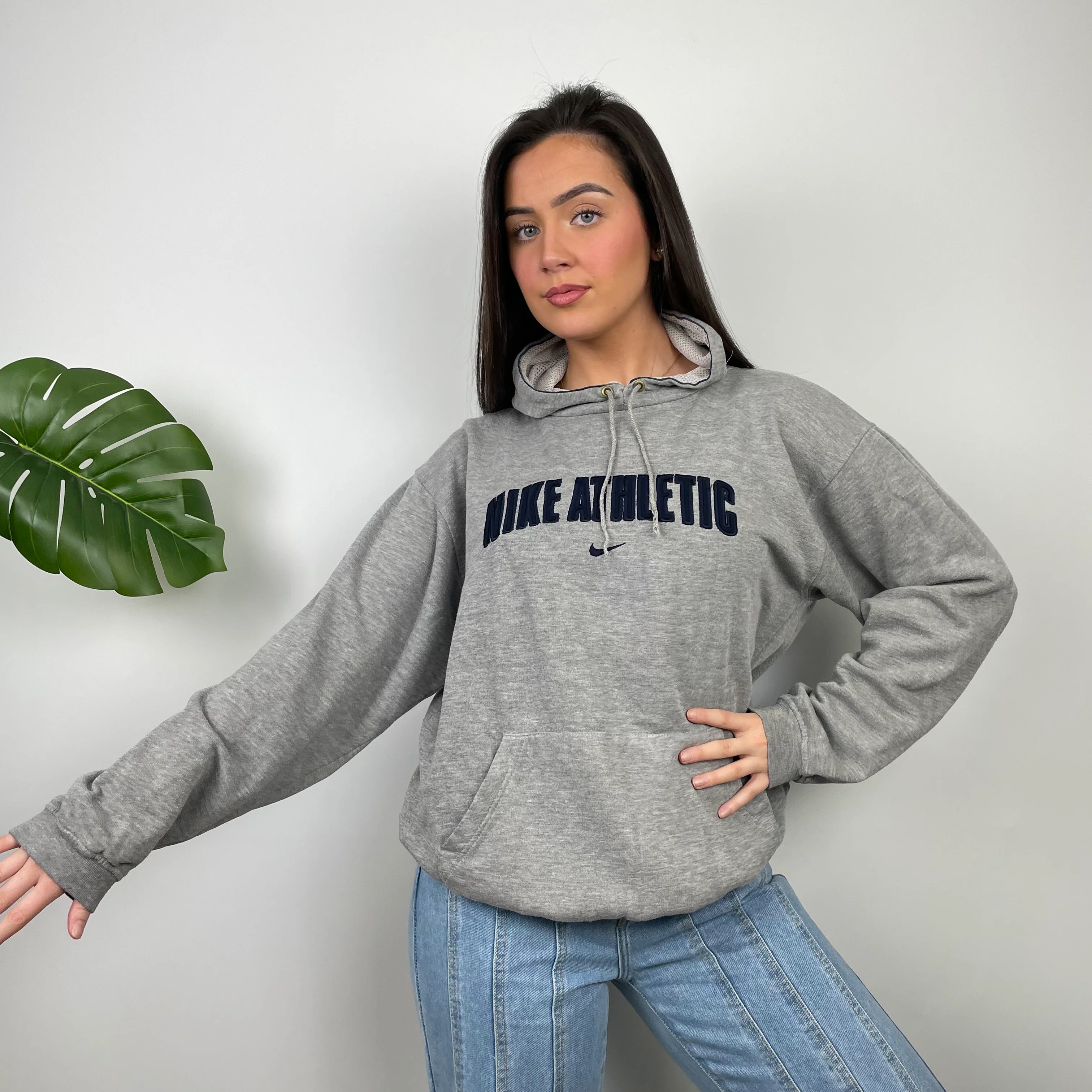 Nike Athletic Grey Embroidered Spell Out Hoodie (L) - Image 2