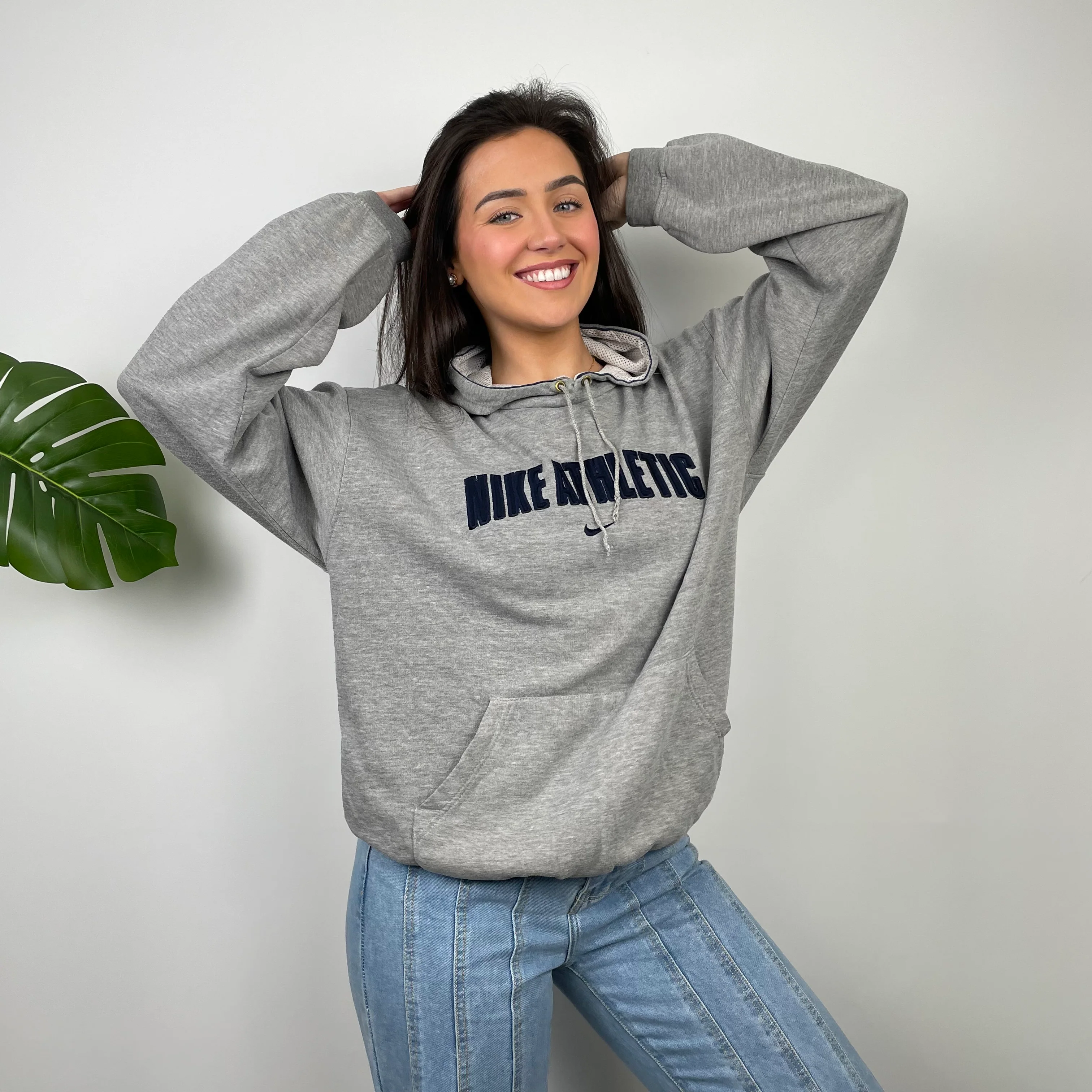 Nike Athletic Grey Embroidered Spell Out Hoodie (L) - Image 3