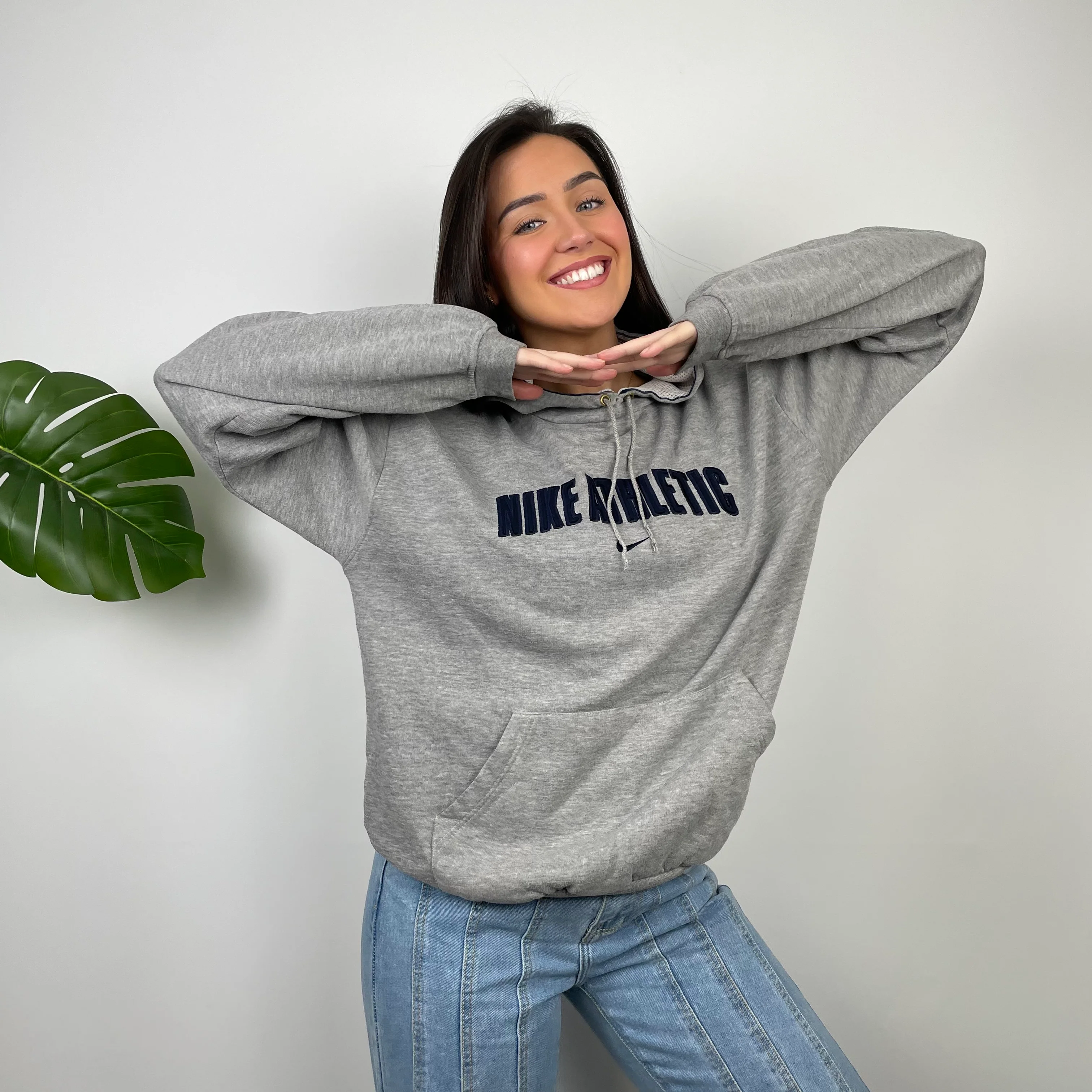 Nike Athletic Grey Embroidered Spell Out Hoodie (L) - Image 6