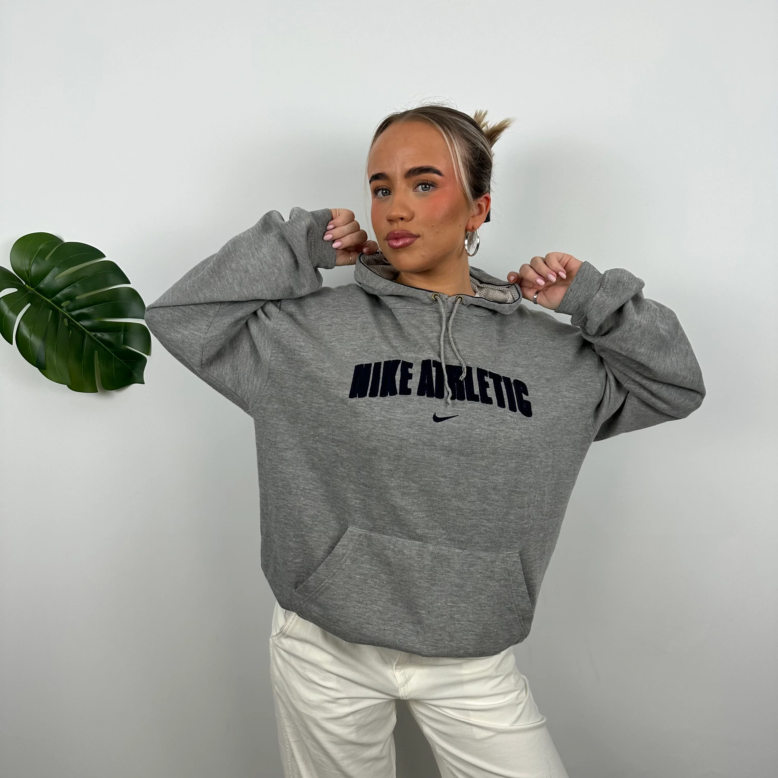 Nike Athletic Grey Embroidered Spell Out Hoodie (L) - Image 3