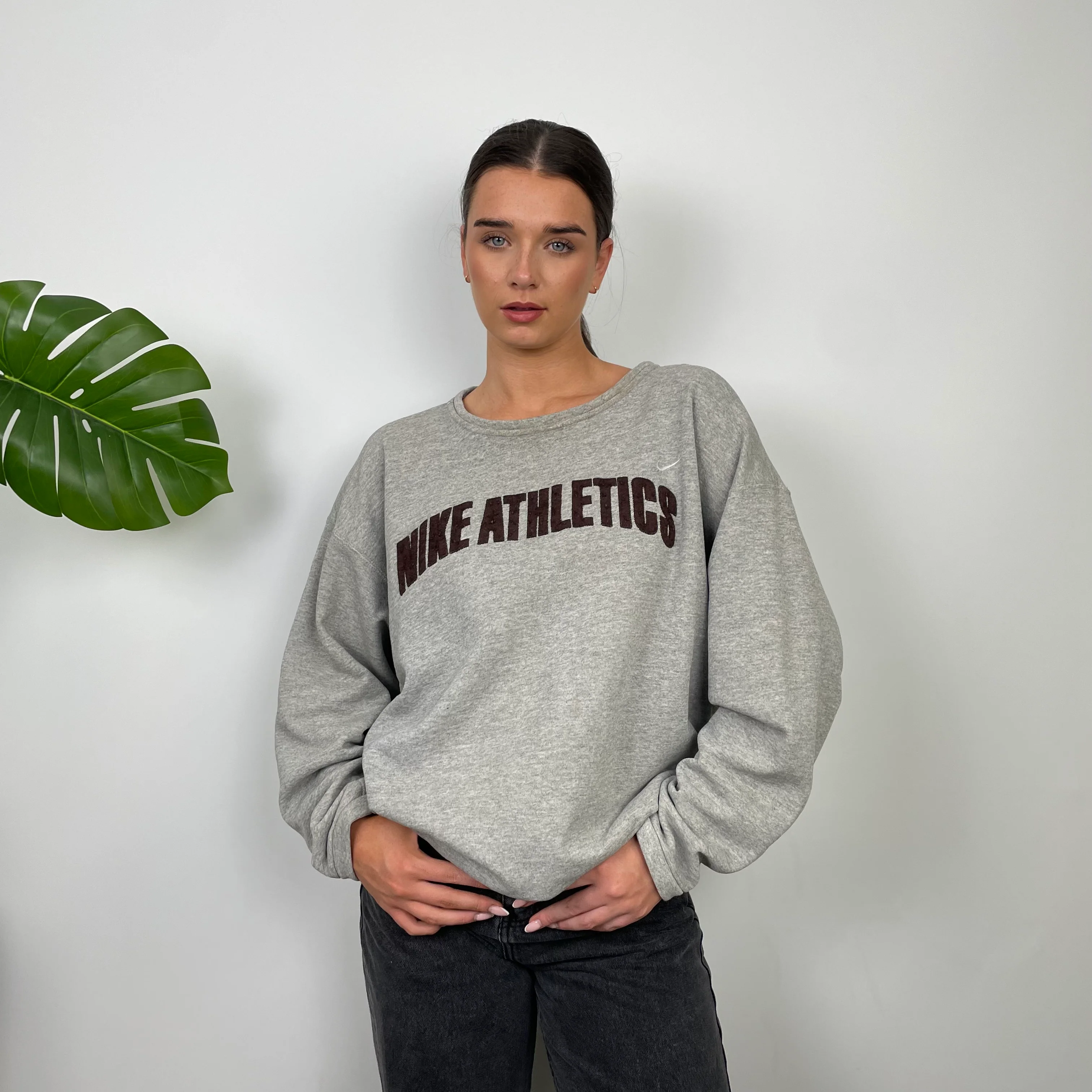 Nike Athletic Grey Embroidered Spell Out Sweatshirt (L) - Image 3