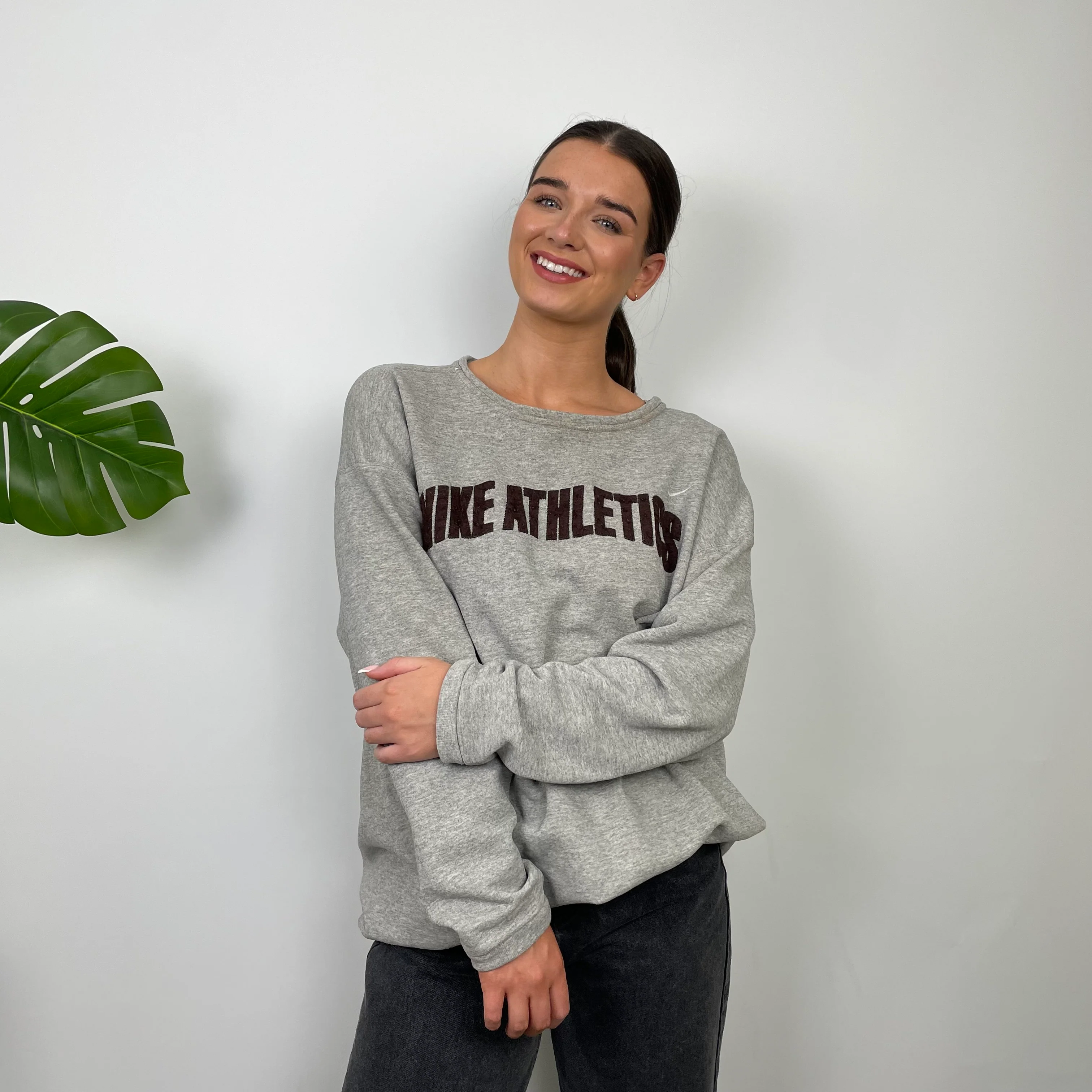 Nike Athletic Grey Embroidered Spell Out Sweatshirt (L) - Image 5
