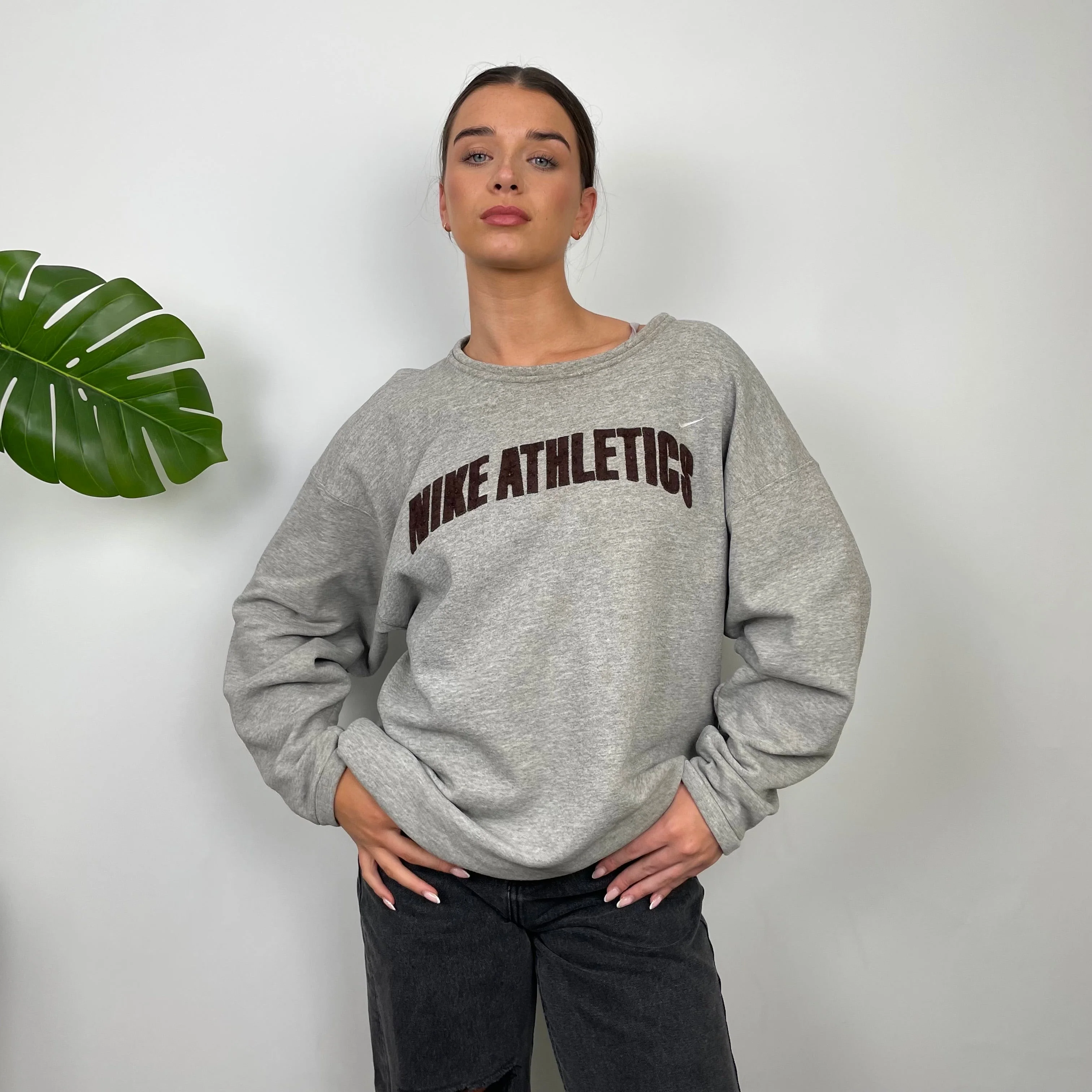 Nike Athletic Grey Embroidered Spell Out Sweatshirt (L) - Image 2