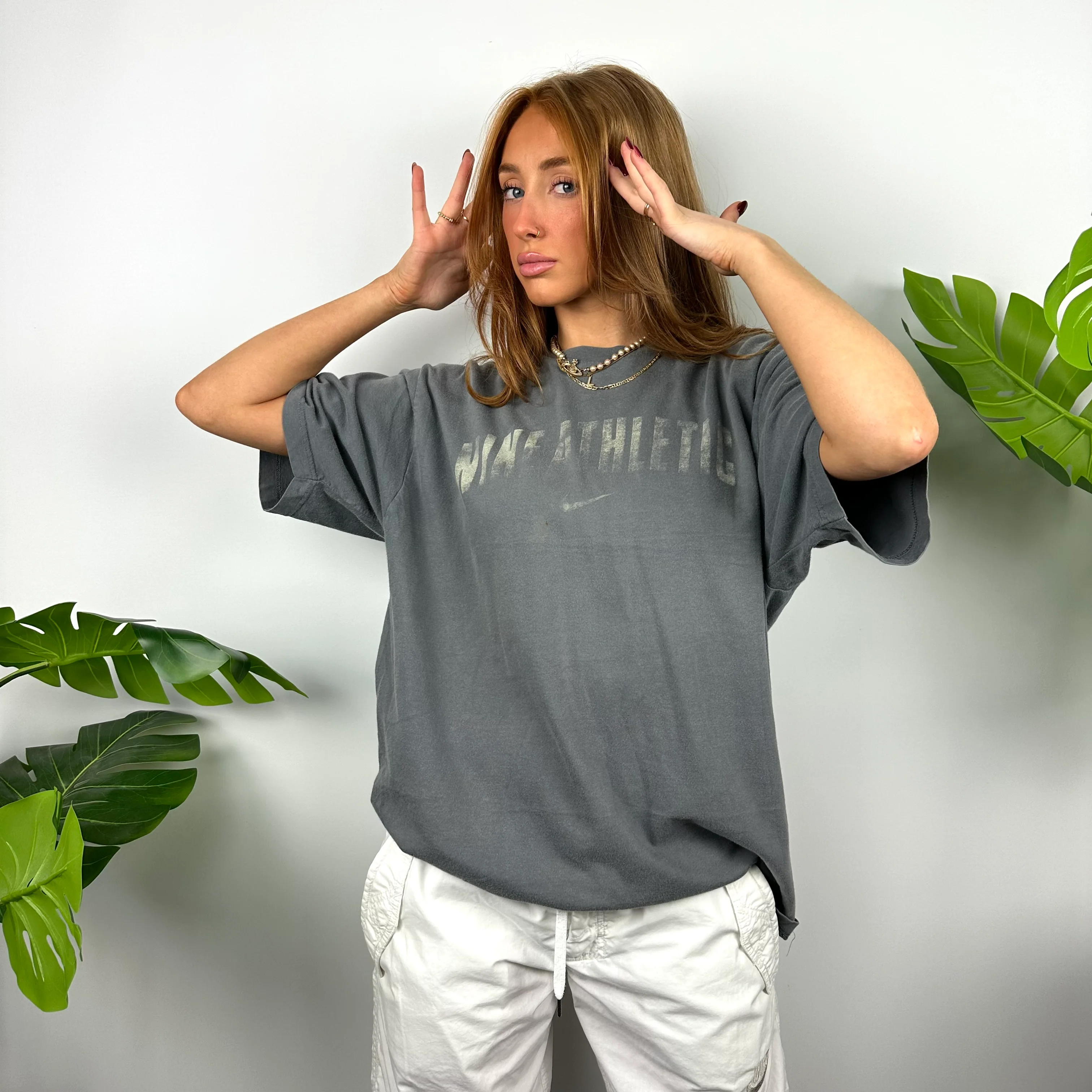 Nike Athletic Grey Spell Out T Shirt (L) - Image 2