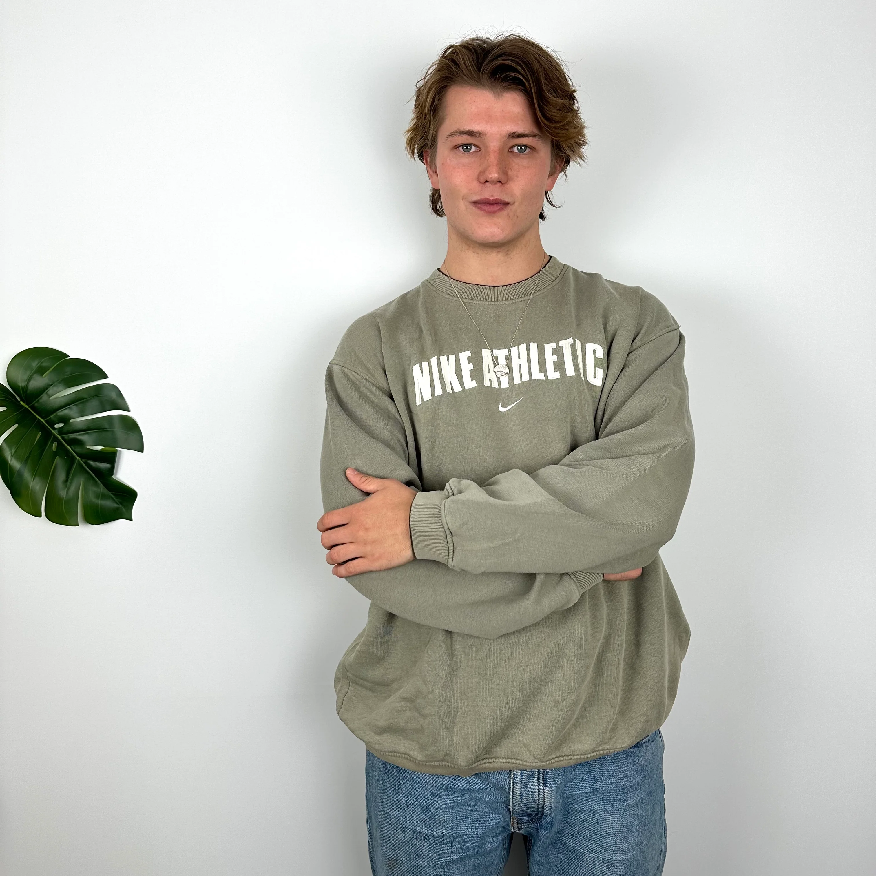 Nike Athletic Khaki Embroidered Spell Out Sweatshirt (L) - Image 2