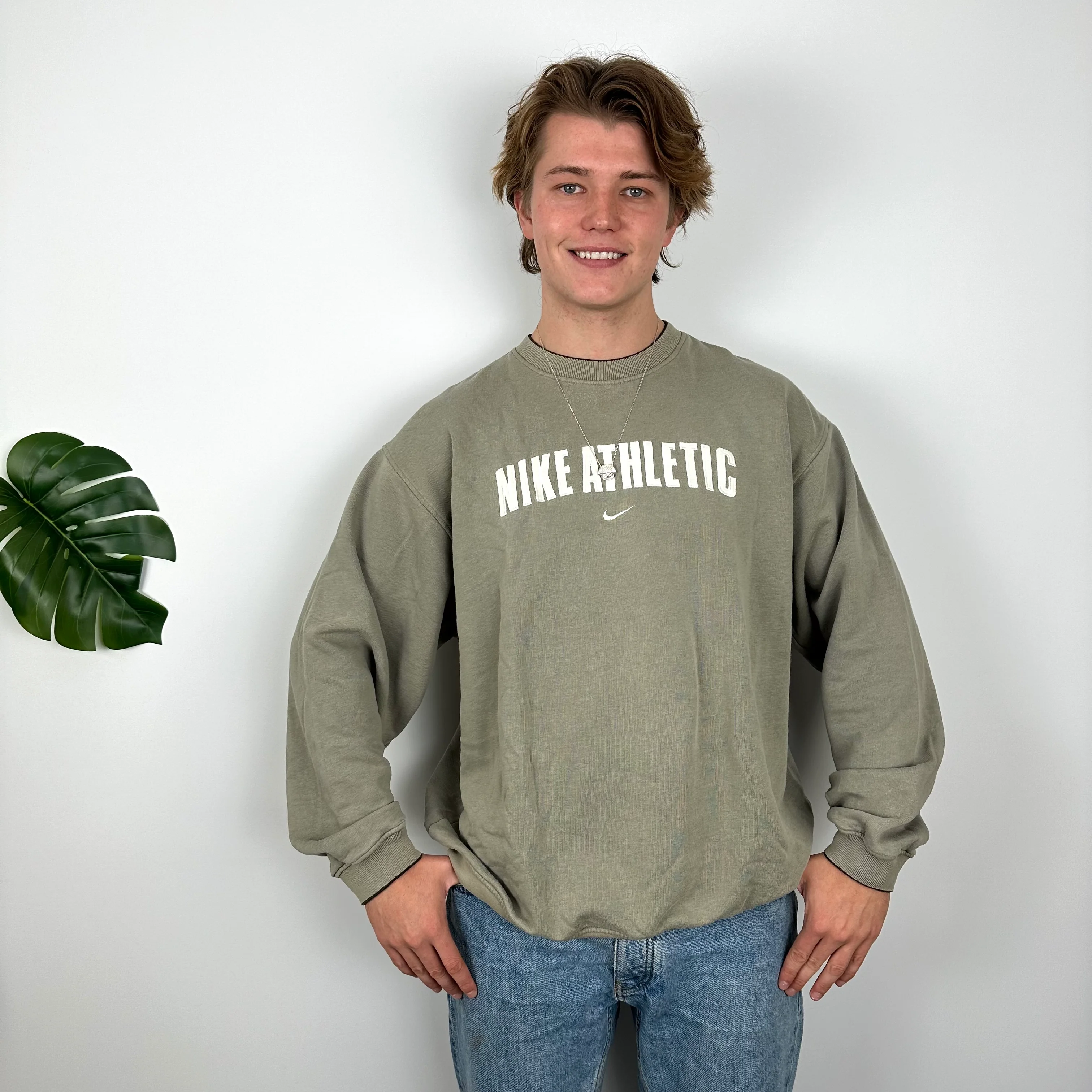 Nike Athletic Khaki Embroidered Spell Out Sweatshirt (L) - Image 3