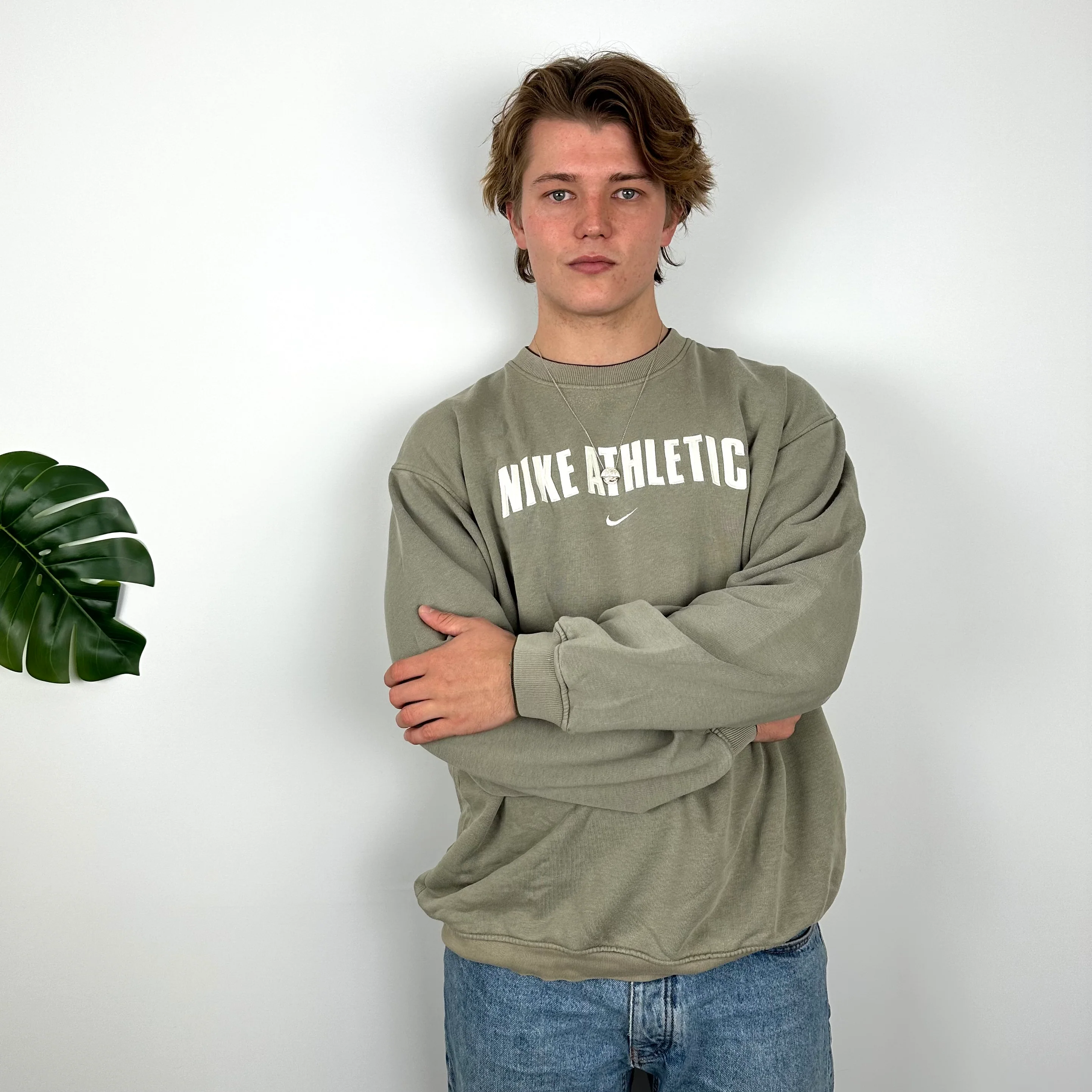Nike Athletic Khaki Embroidered Spell Out Sweatshirt (L) - Image 4
