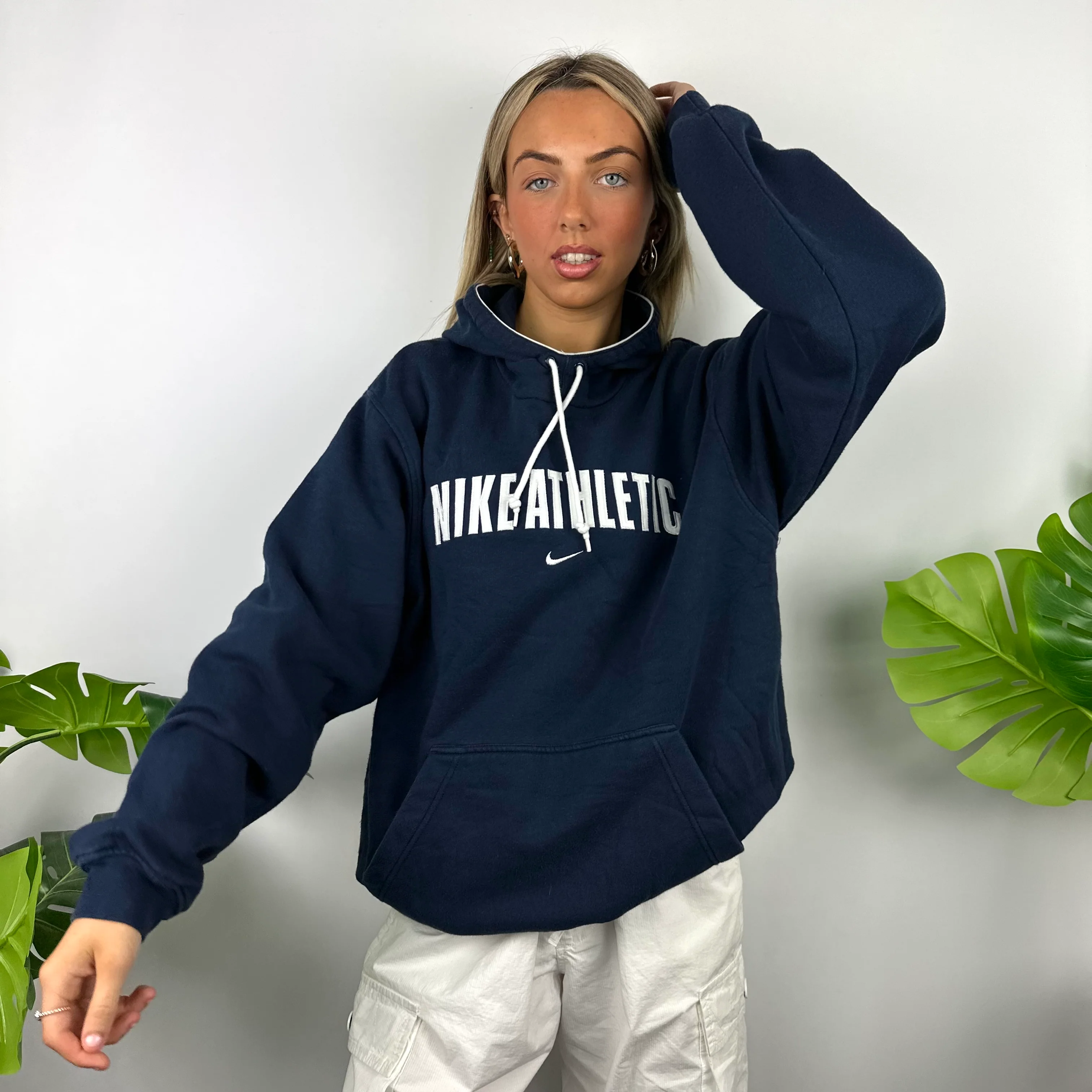 Nike Athletic Navy Embroidered Spell Out Hoodie (M) - Image 2