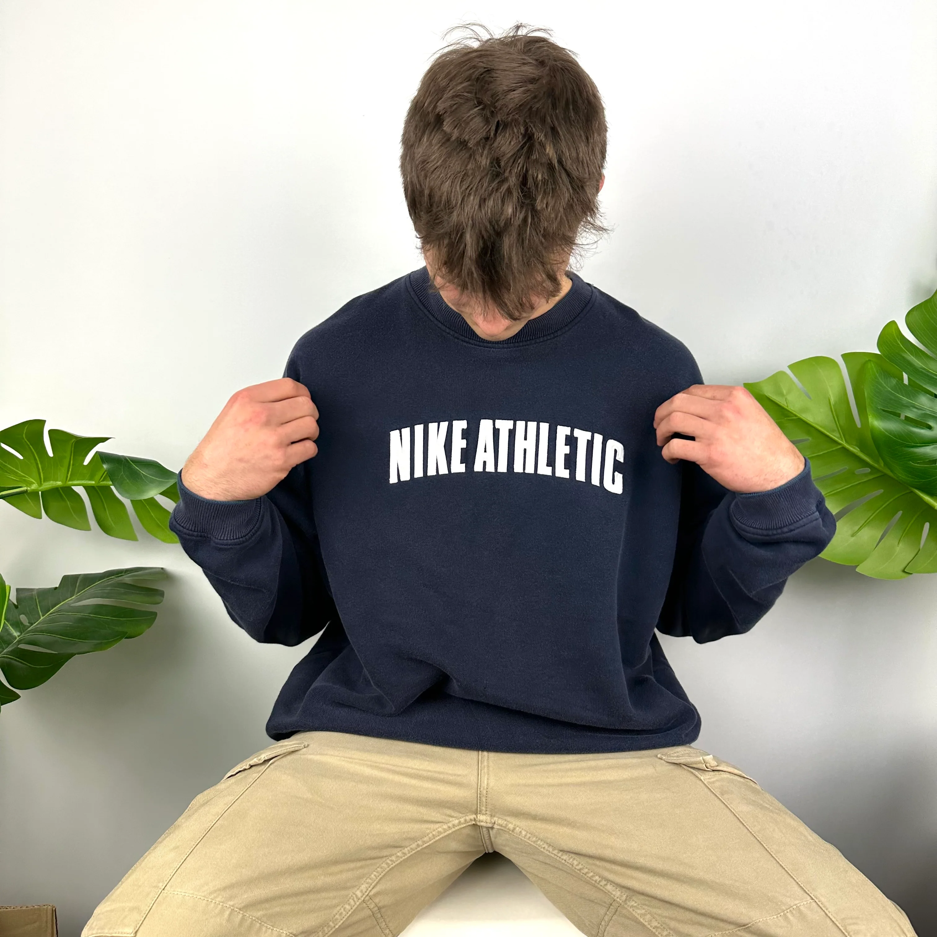 Nike Athletic Navy Embroidered Spell Out Sweatshirt (XL)