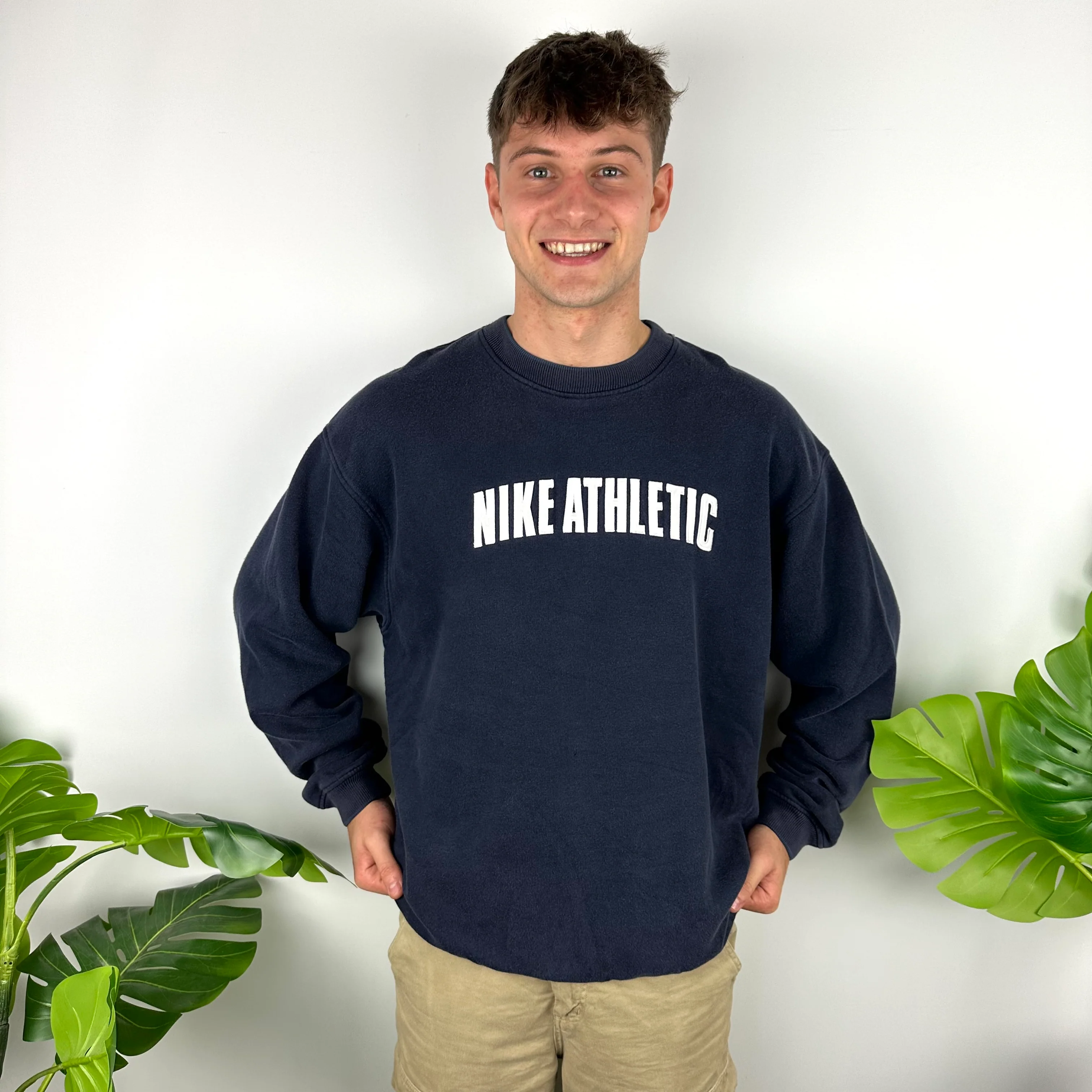 Nike Athletic Navy Embroidered Spell Out Sweatshirt (XL) - Image 2