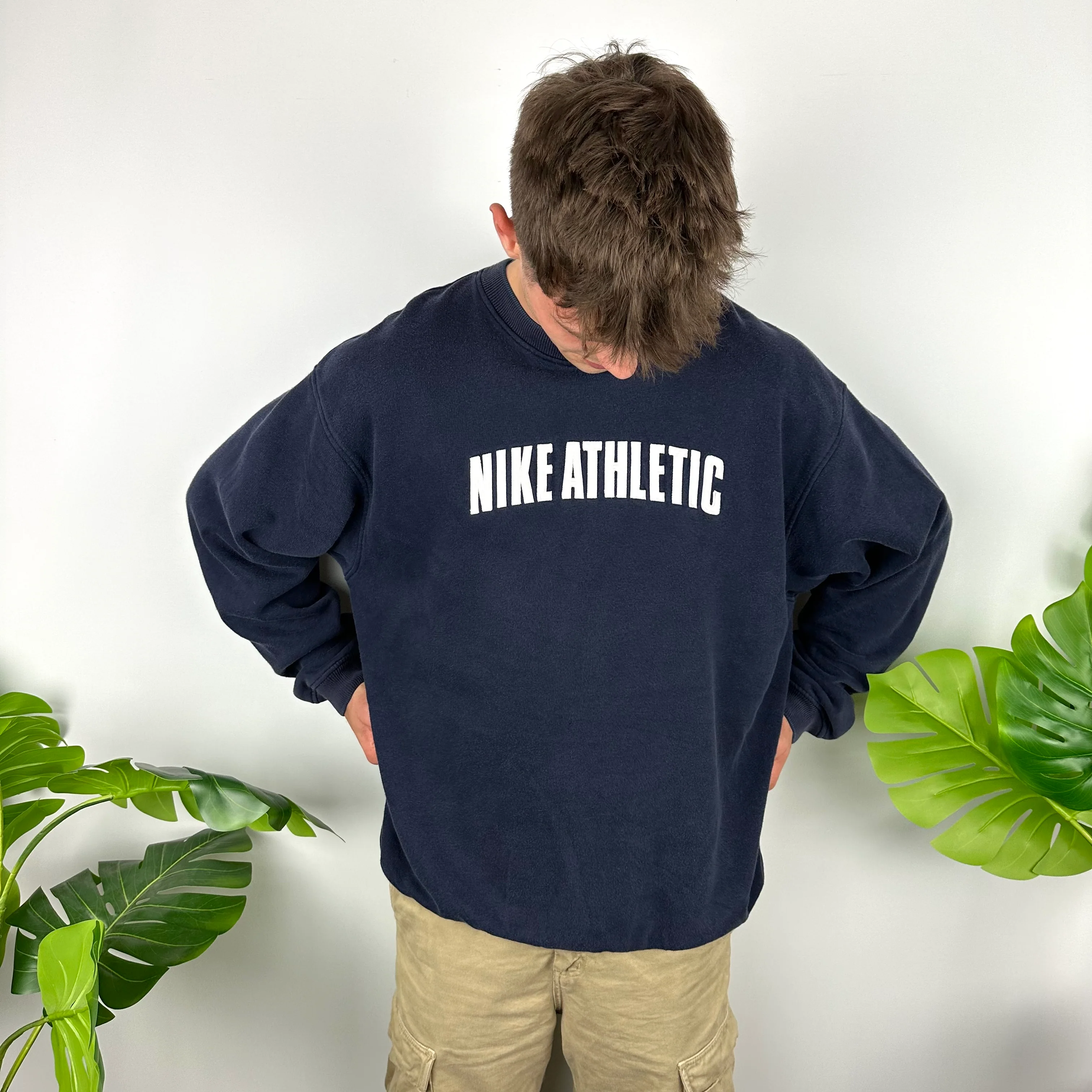 Nike Athletic Navy Embroidered Spell Out Sweatshirt (XL) - Image 3