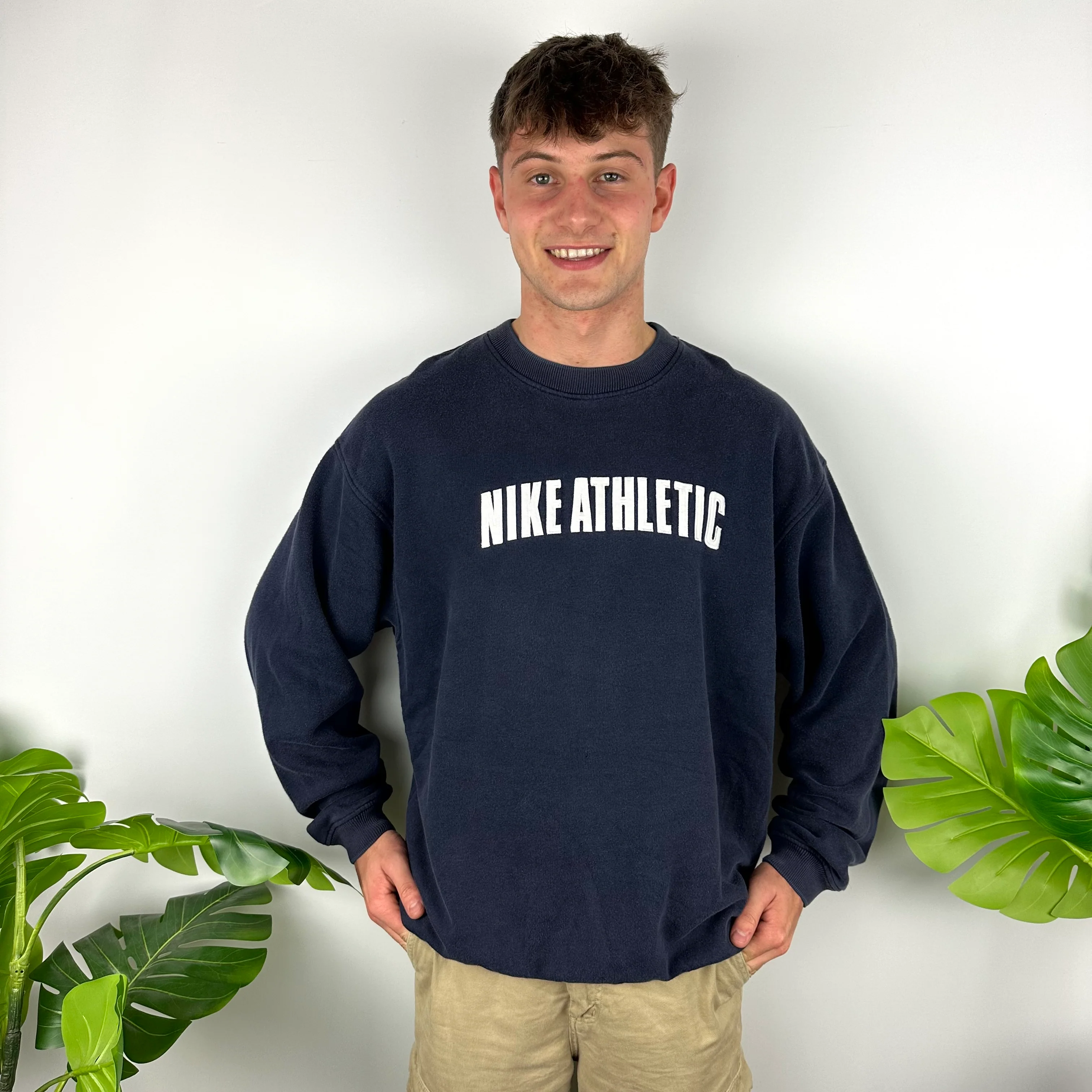 Nike Athletic Navy Embroidered Spell Out Sweatshirt (XL) - Image 4