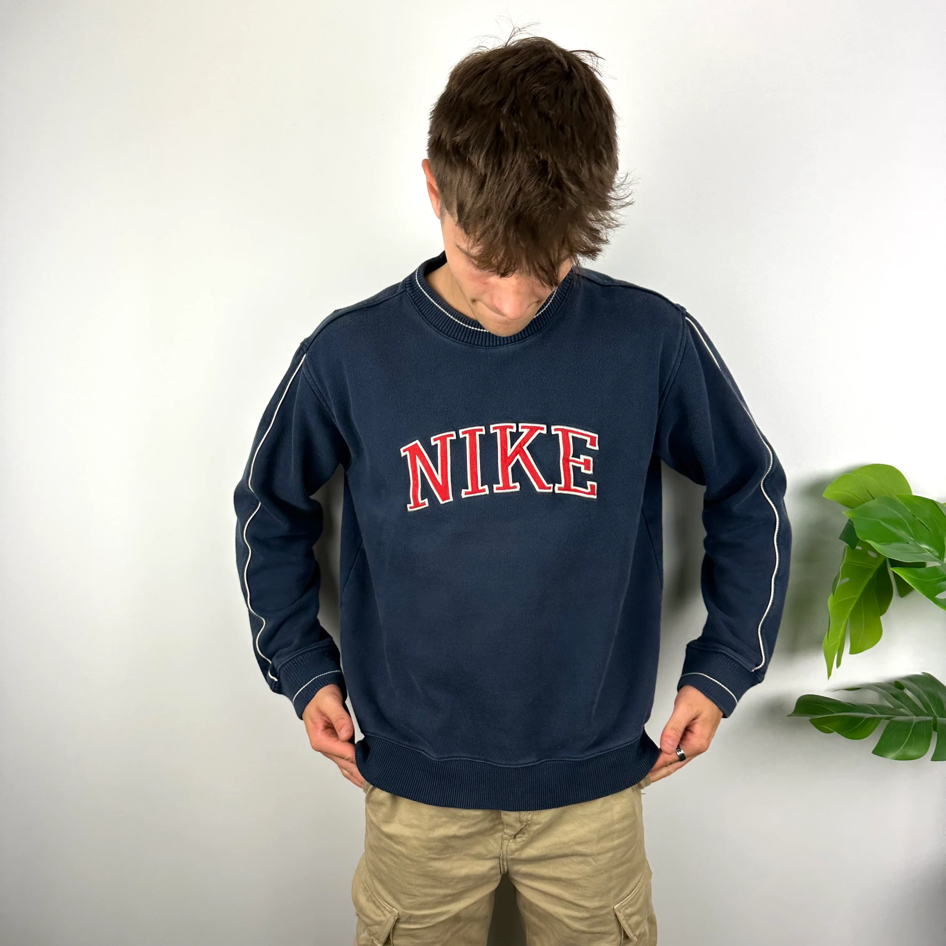 Nike Navy Embroidered Spell Out Sweatshirt (L) - Image 2
