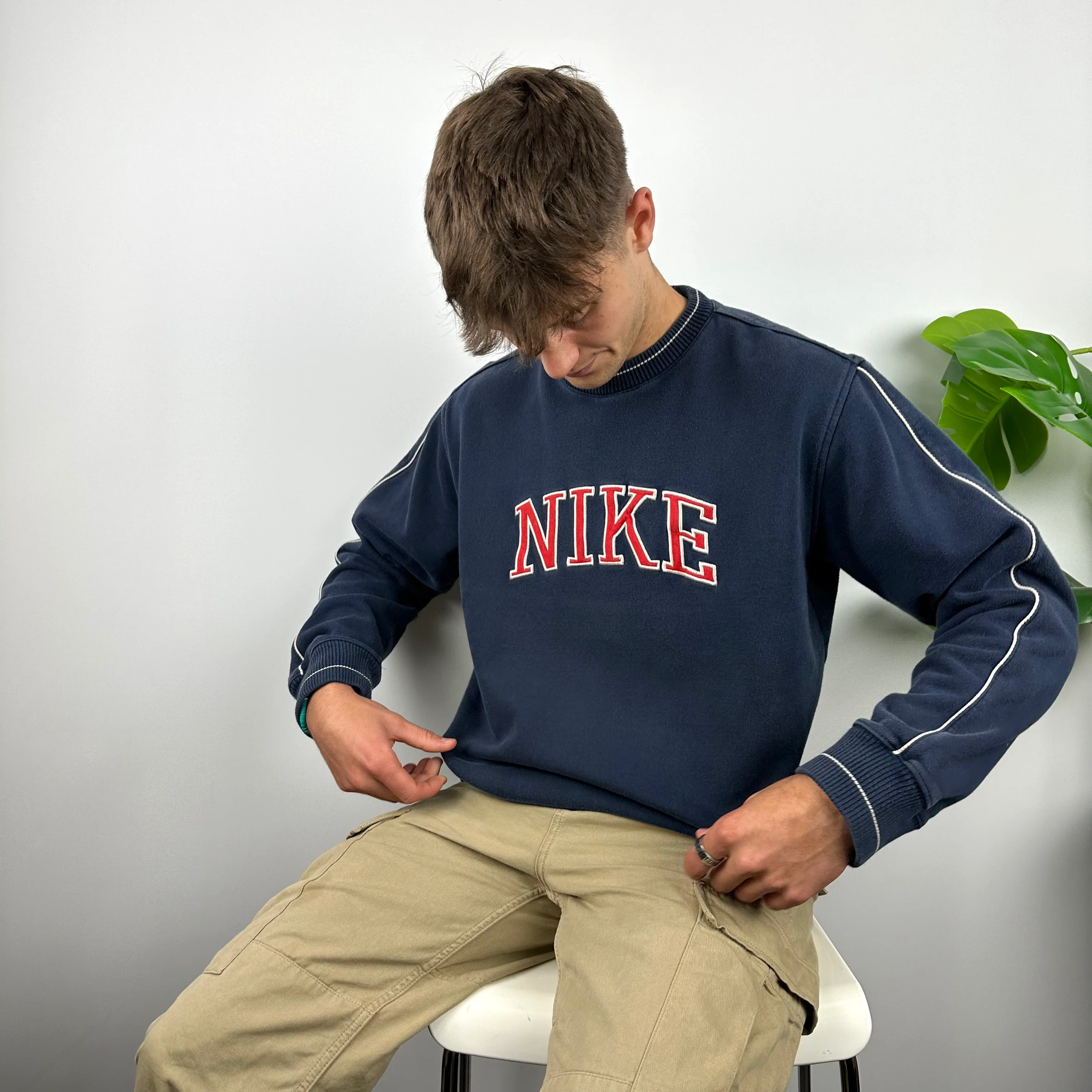 Nike Navy Embroidered Spell Out Sweatshirt (L) - Image 3