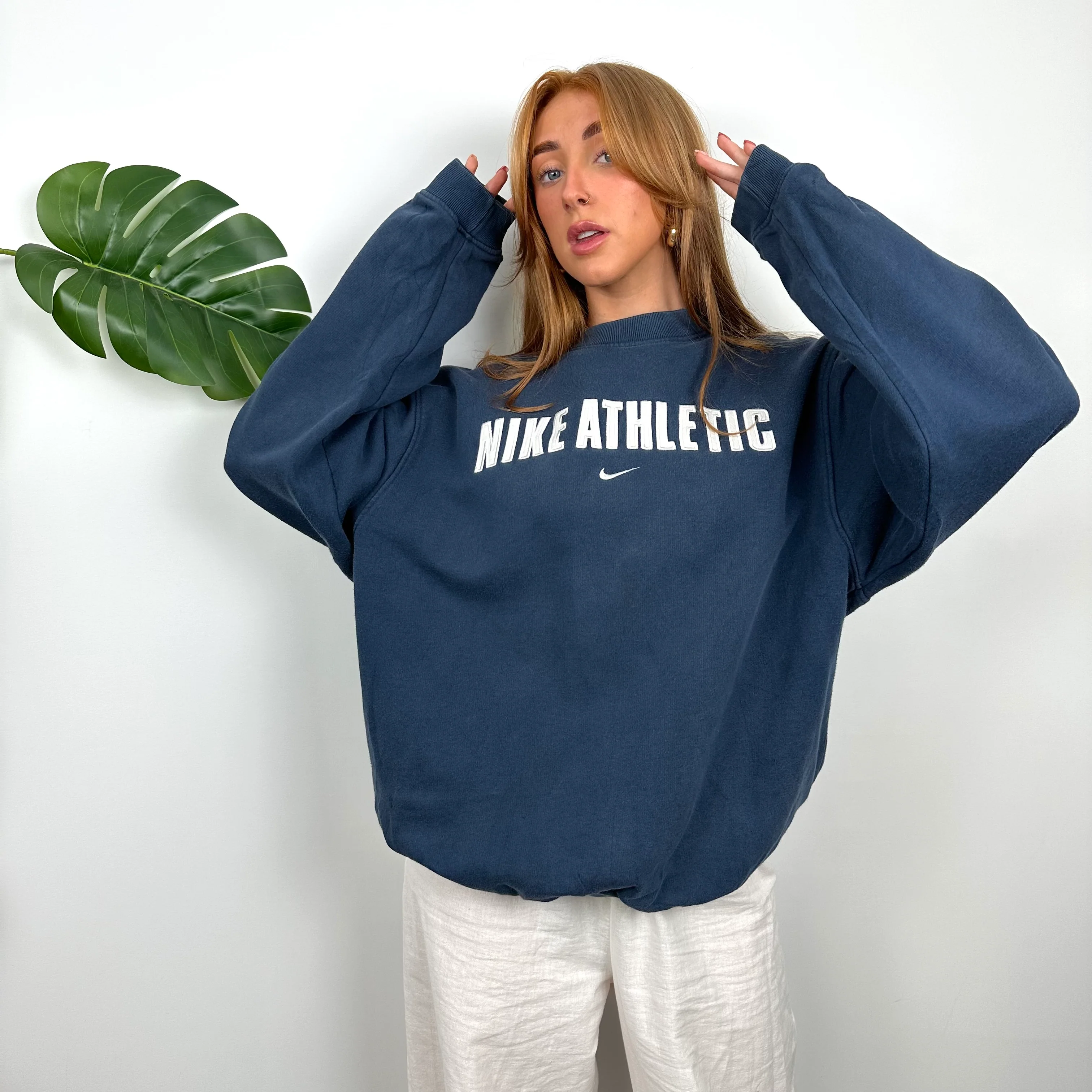 Nike Athletic Navy Embroidered Spell Out Sweatshirt (M) - Image 6