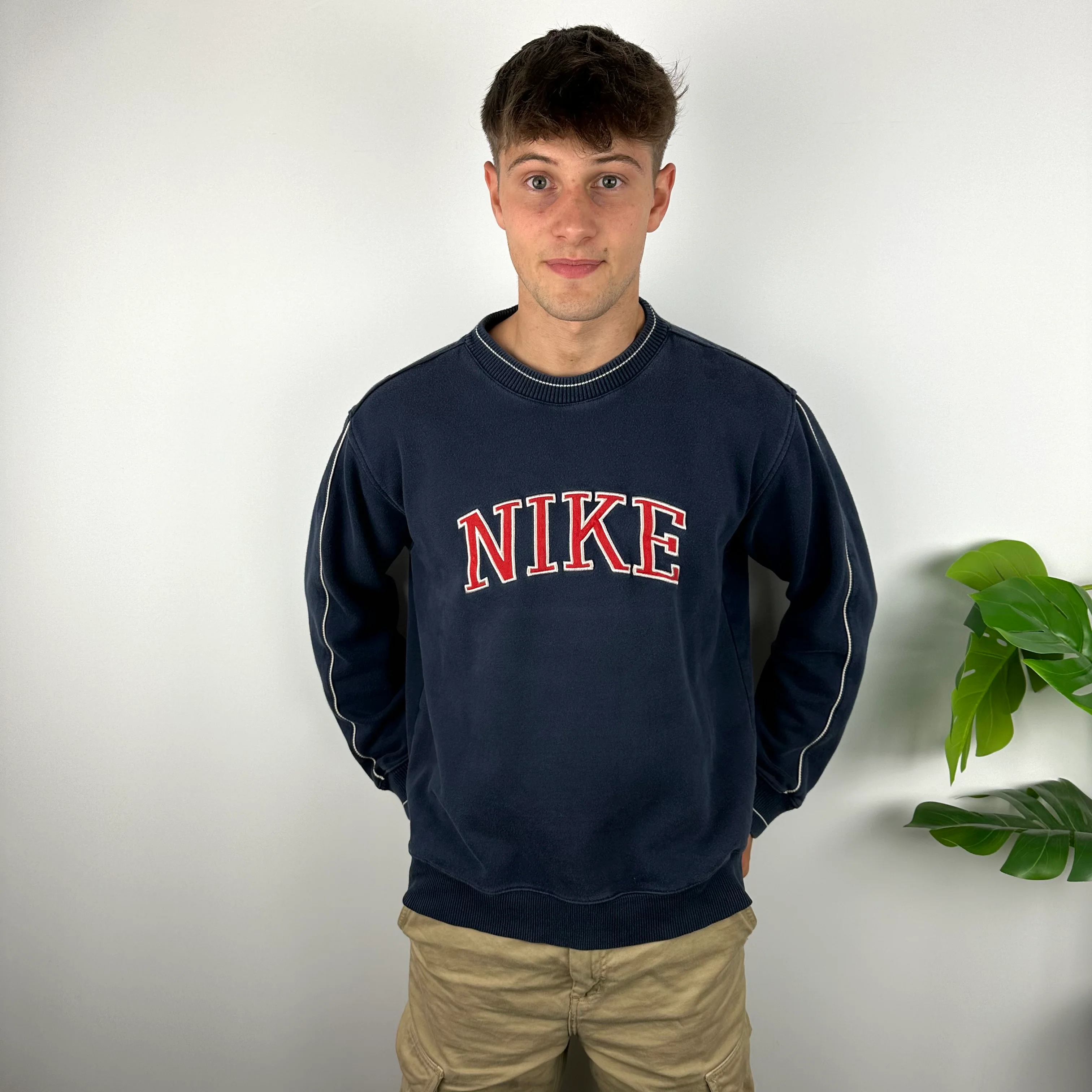 Nike Navy Embroidered Spell Out Sweatshirt (L) - Image 4