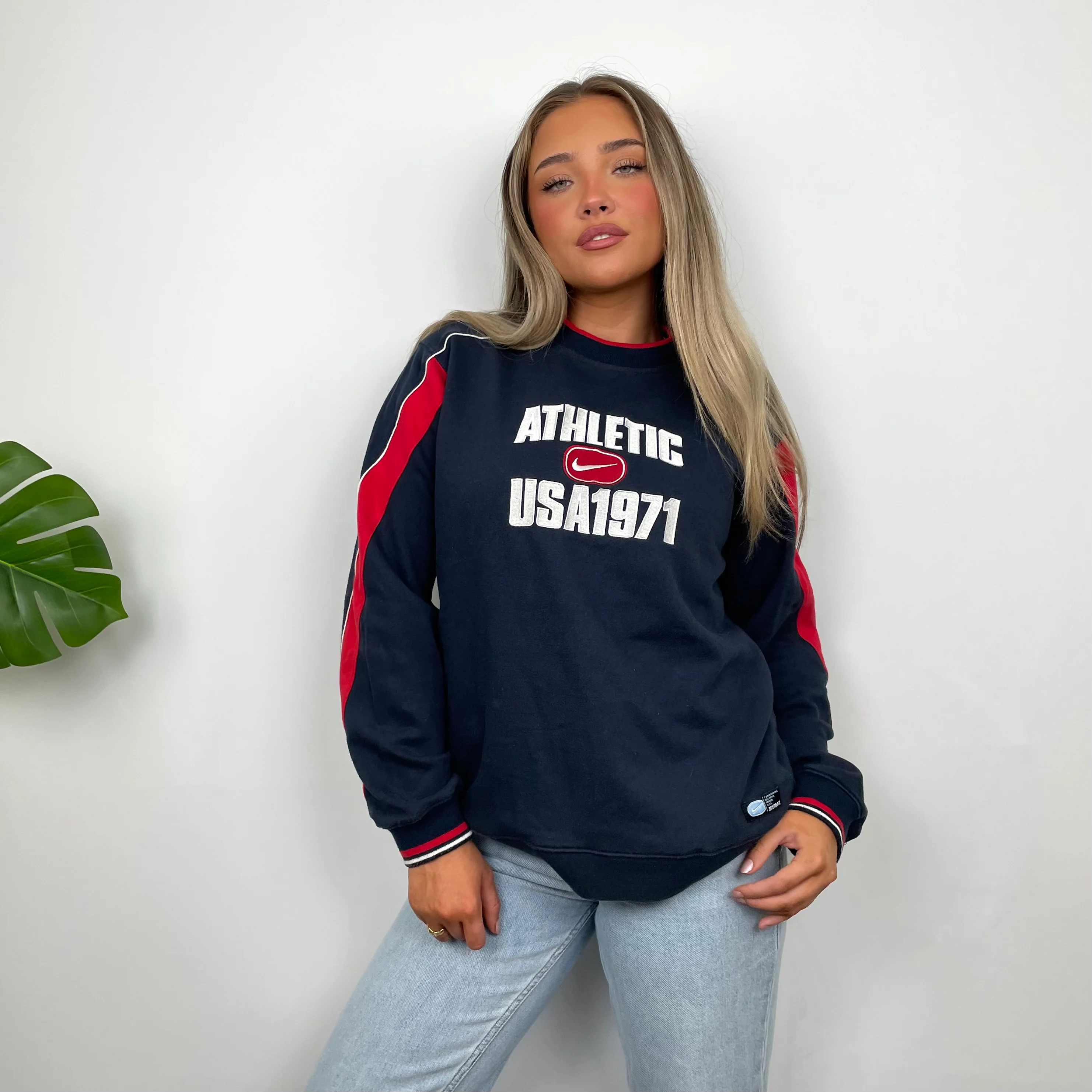 Nike Athletic Navy Embroidered Spell Out Sweatshirt (S) - Image 2