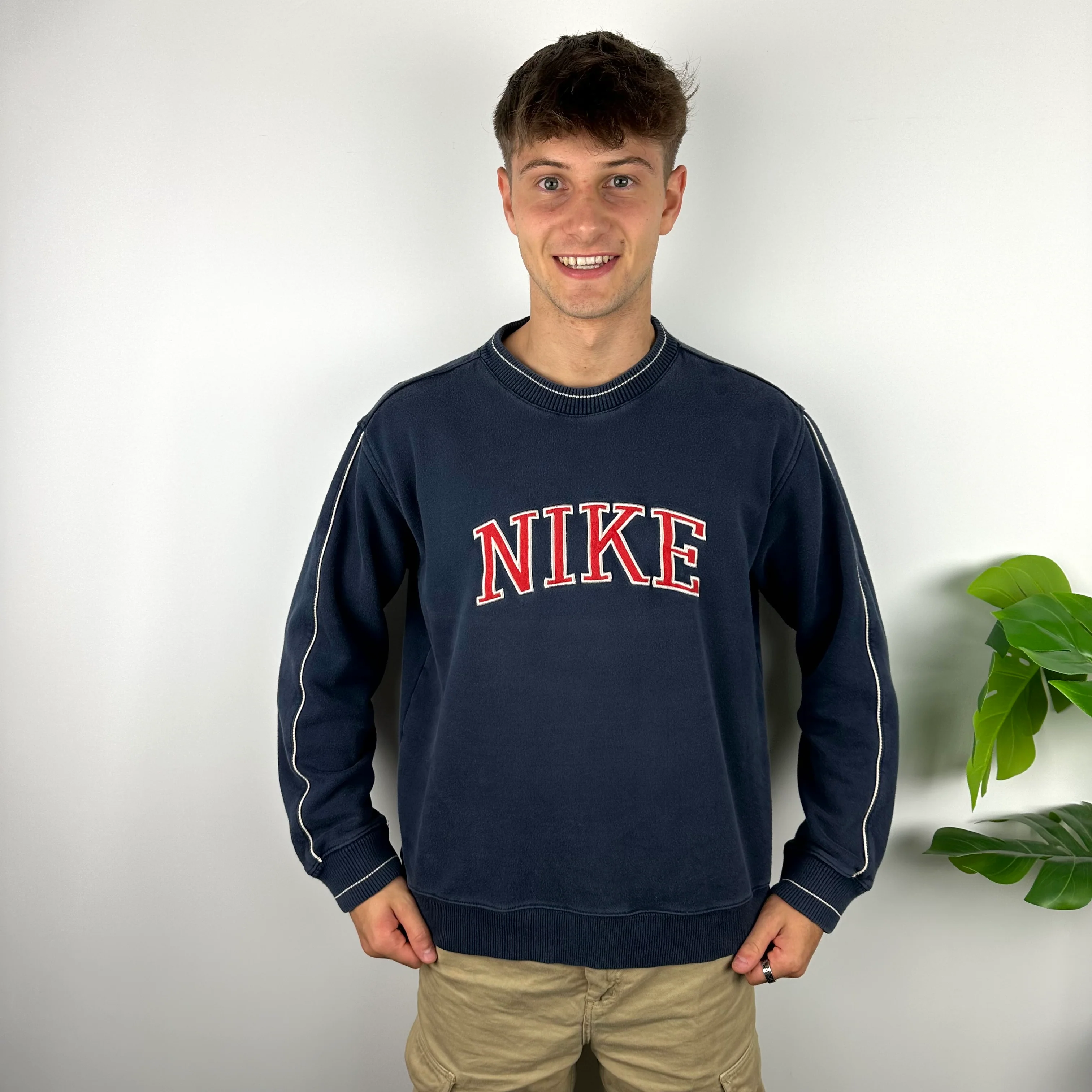 Nike Navy Embroidered Spell Out Sweatshirt (L) - Image 6
