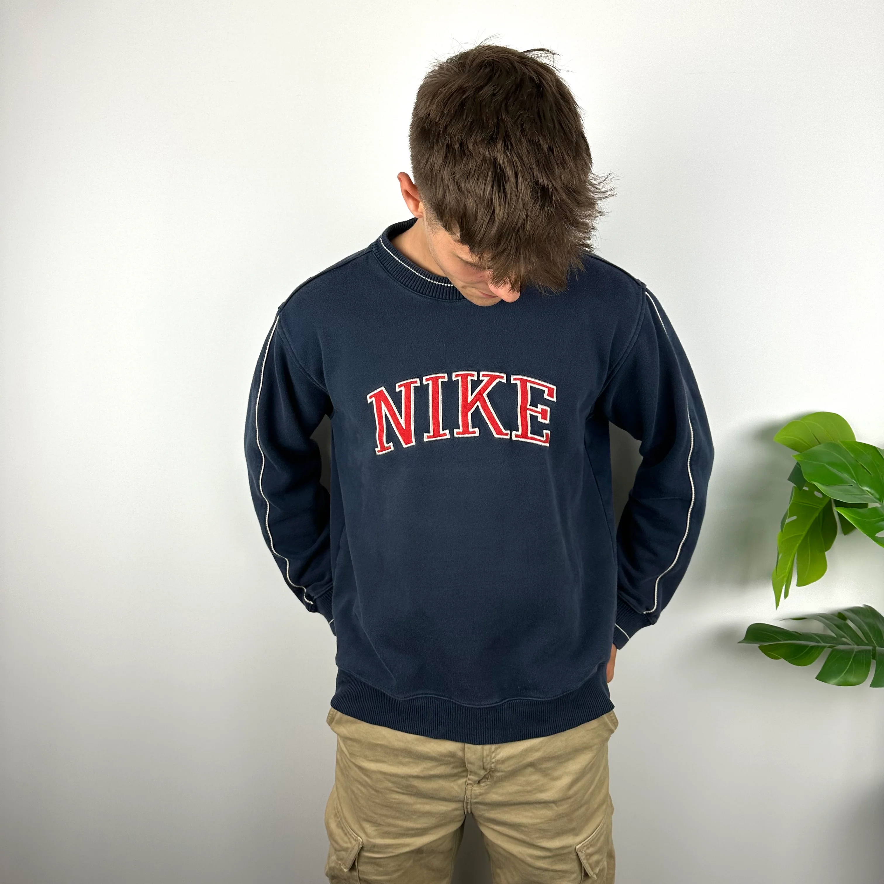 Nike Navy Embroidered Spell Out Sweatshirt (L) - Image 7