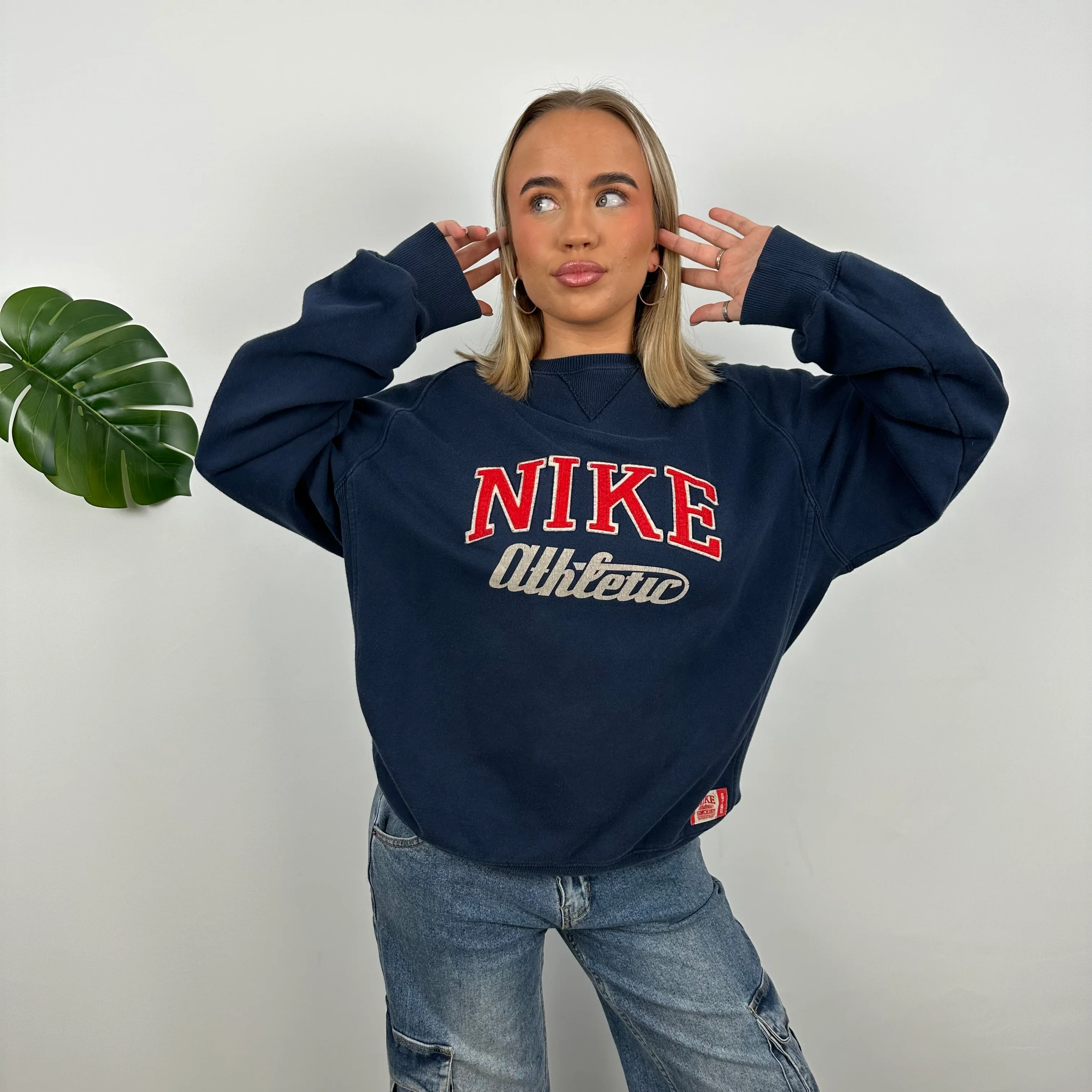 Nike Athletic Navy Embroidered Spell Out Sweatshirt (L) - Image 2