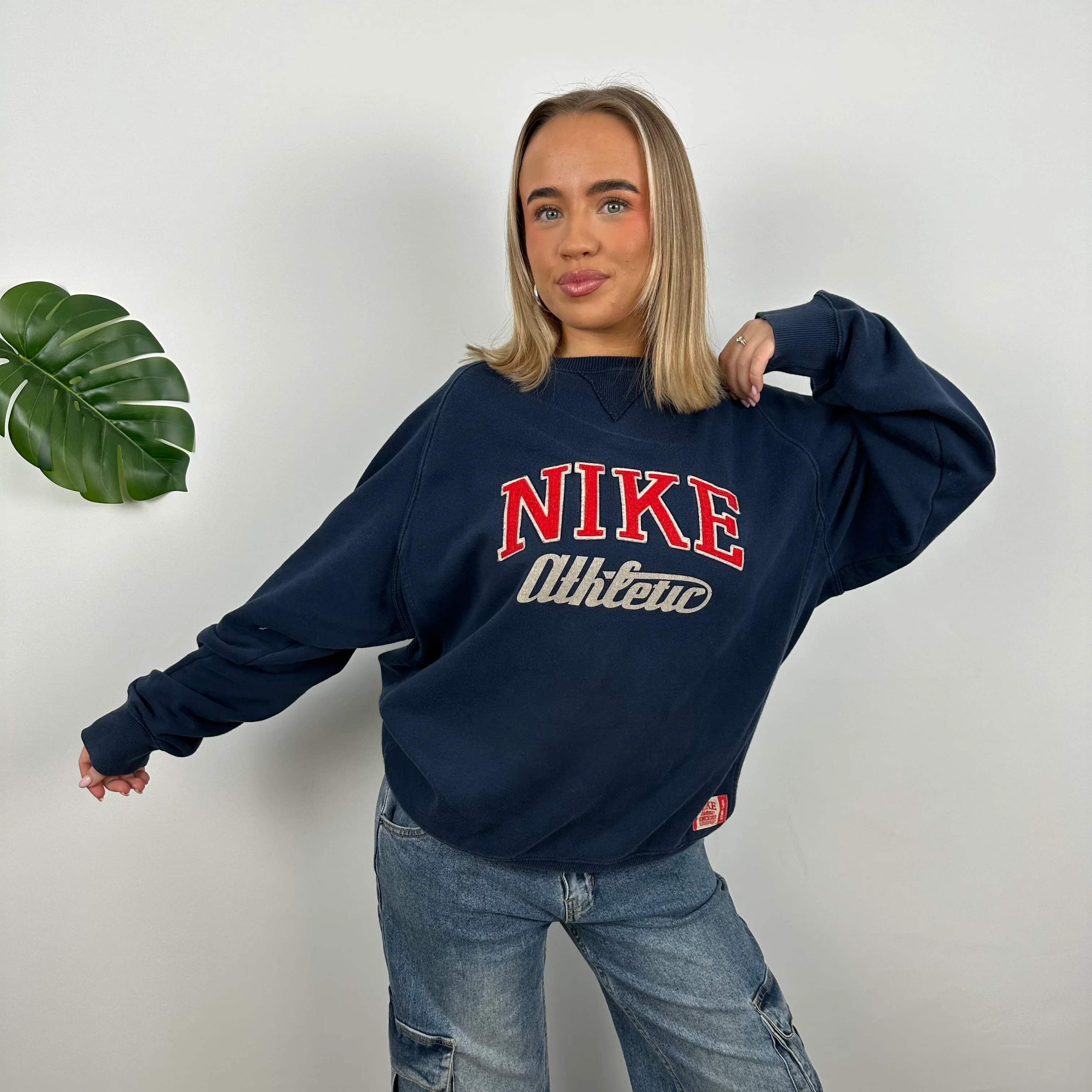 Nike Athletic Navy Embroidered Spell Out Sweatshirt (L) - Image 3