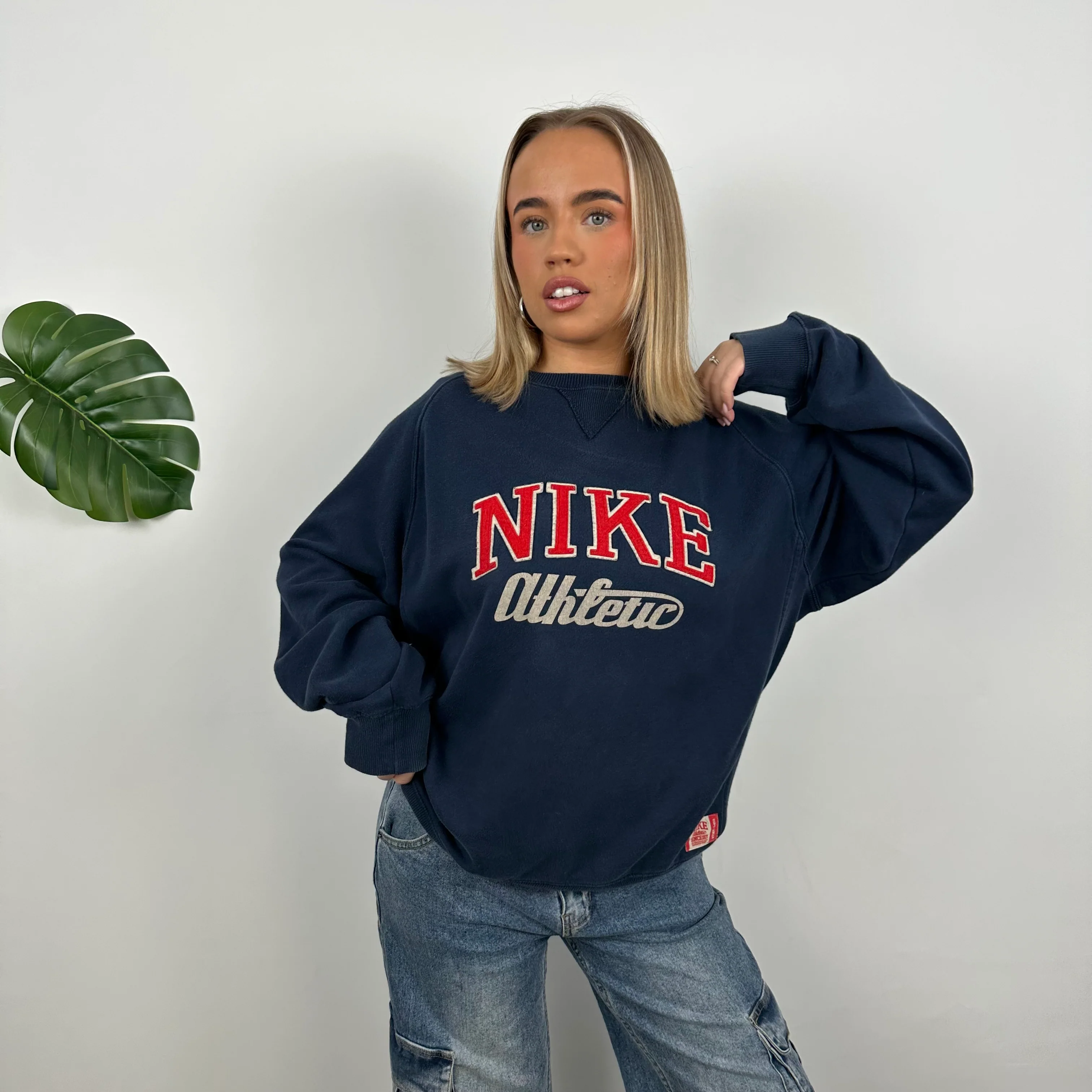 Nike Athletic Navy Embroidered Spell Out Sweatshirt (L) - Image 5