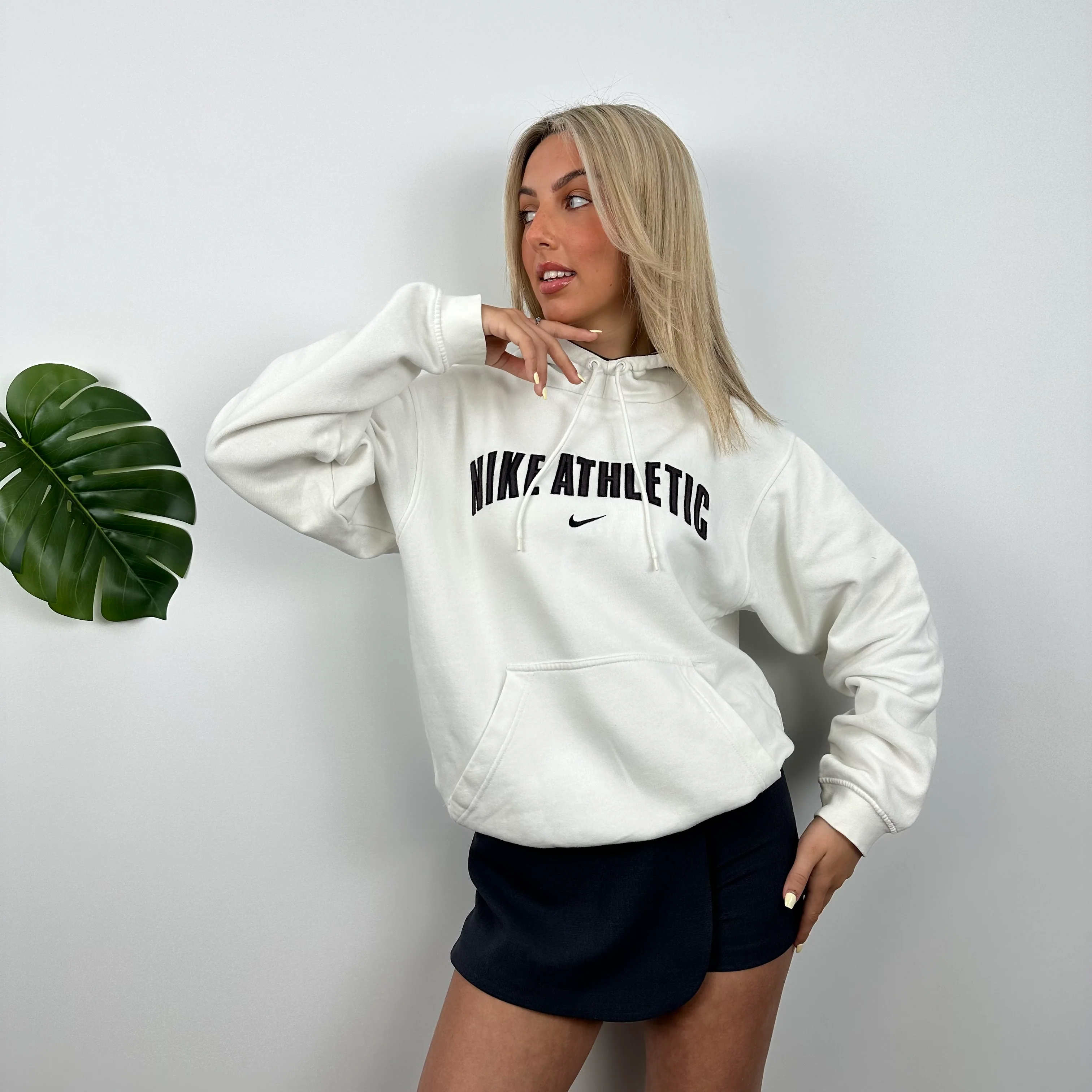 Nike Athletic White Embroidered Spell Out Hoodie (S) - Image 3
