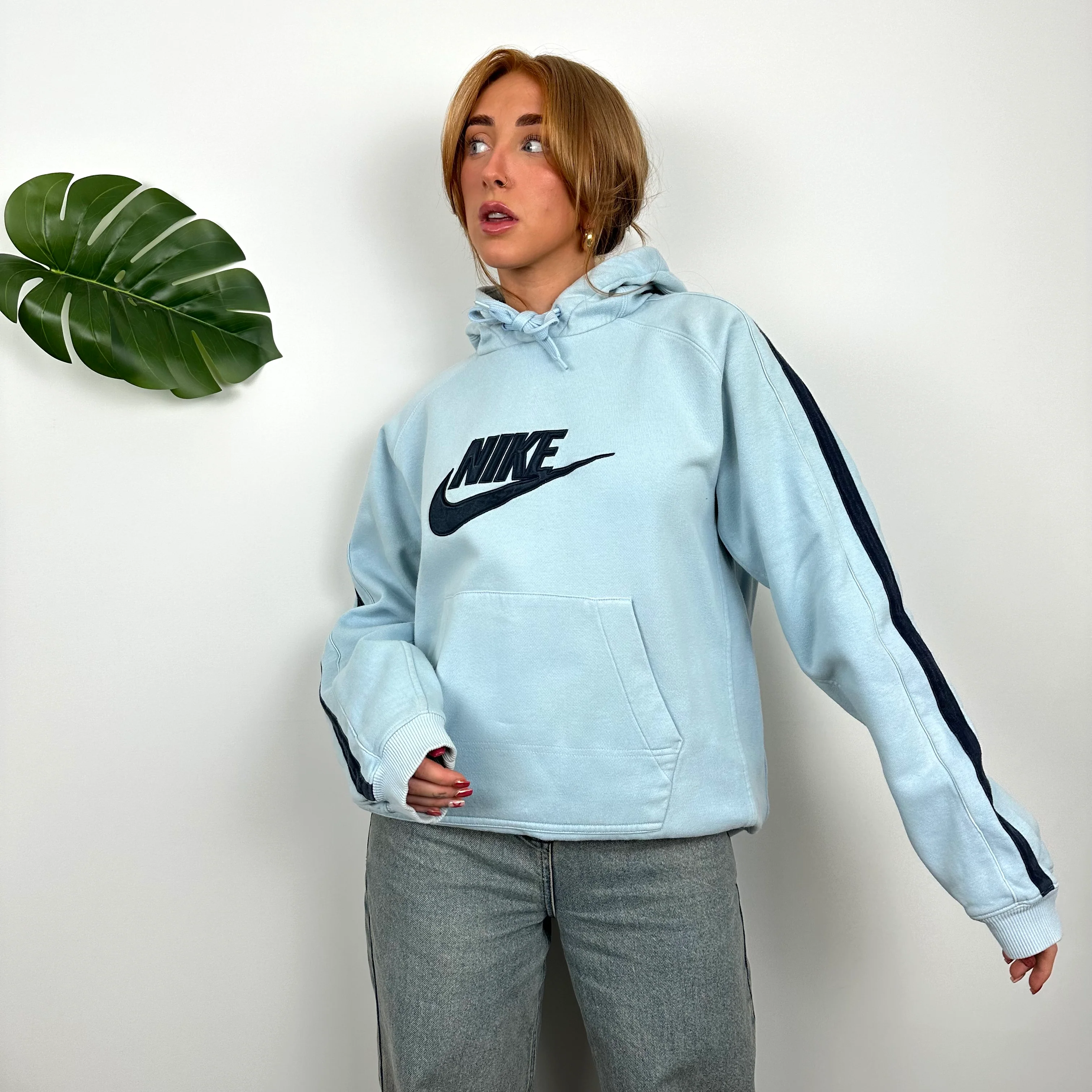Nike Baby Blue Embroidered Spell Out Hoodie (M) - Image 2