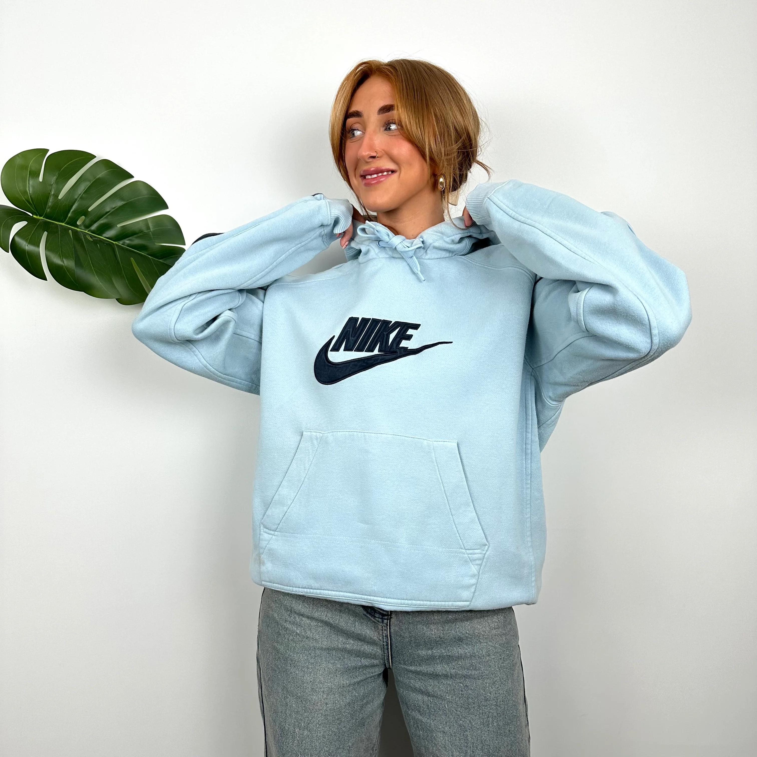 Nike Baby Blue Embroidered Spell Out Hoodie (M) - Image 3