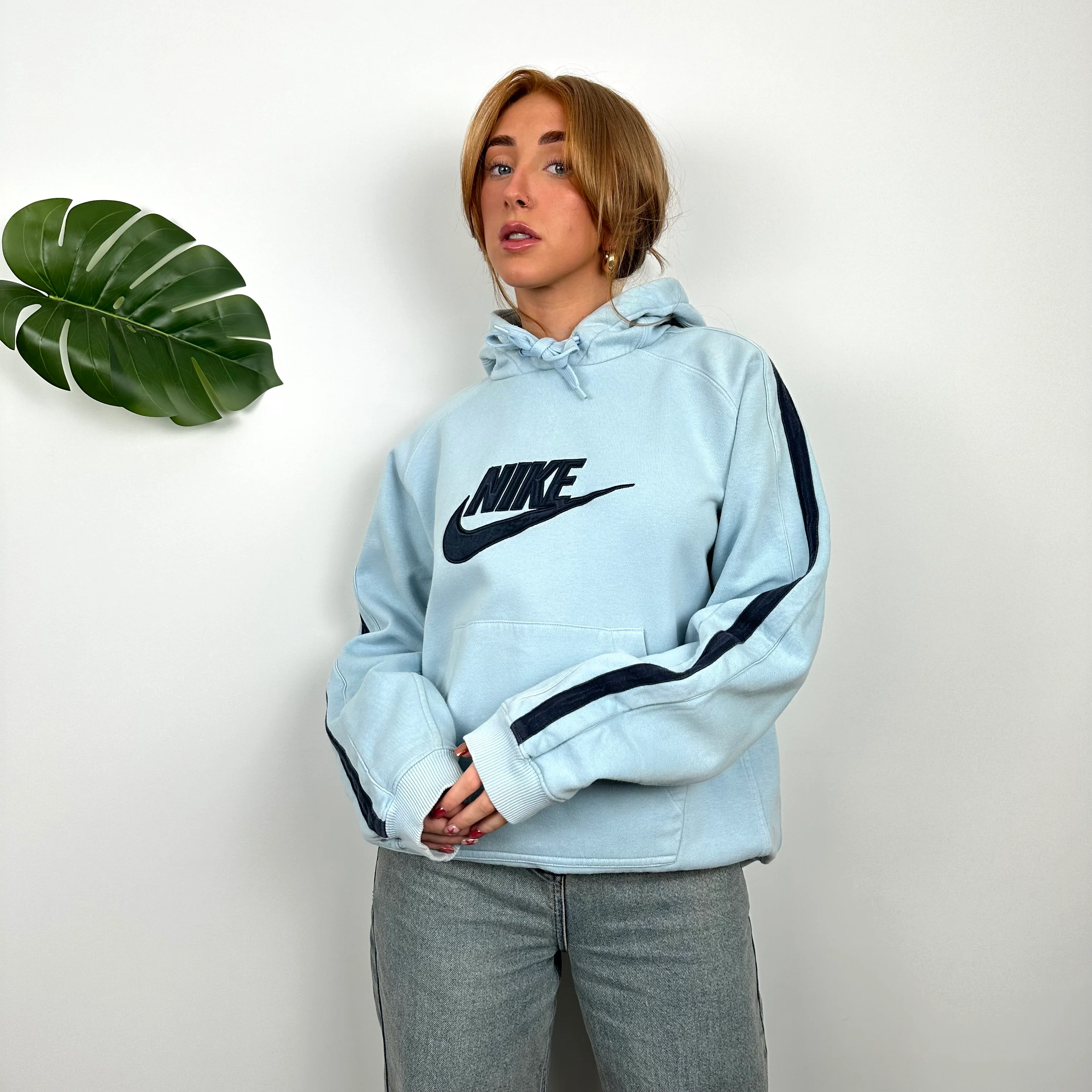 Nike Baby Blue Embroidered Spell Out Hoodie (M) - Image 4