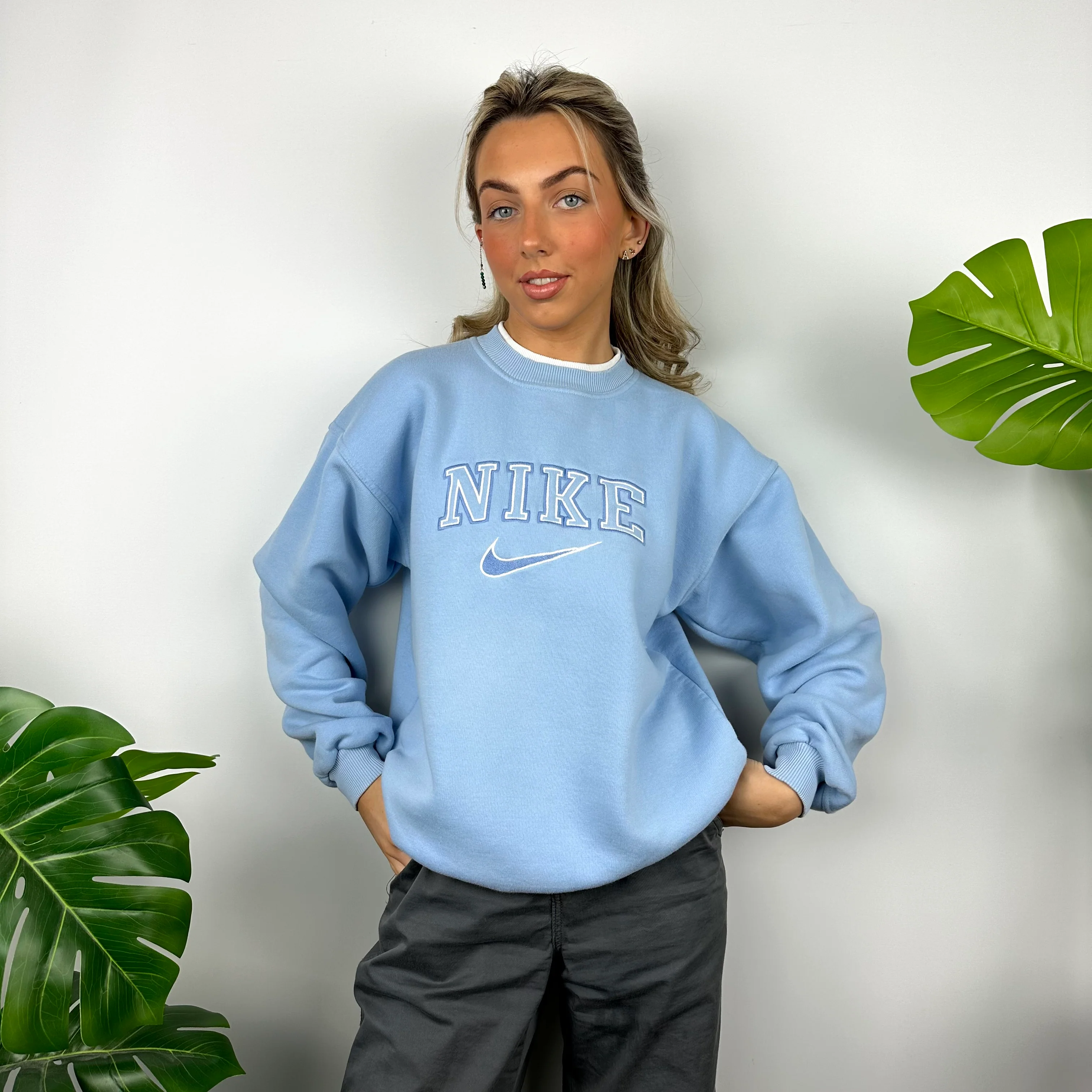 Nike Baby Blue Embroidered Spell Out Sweatshirt (S) - Image 2