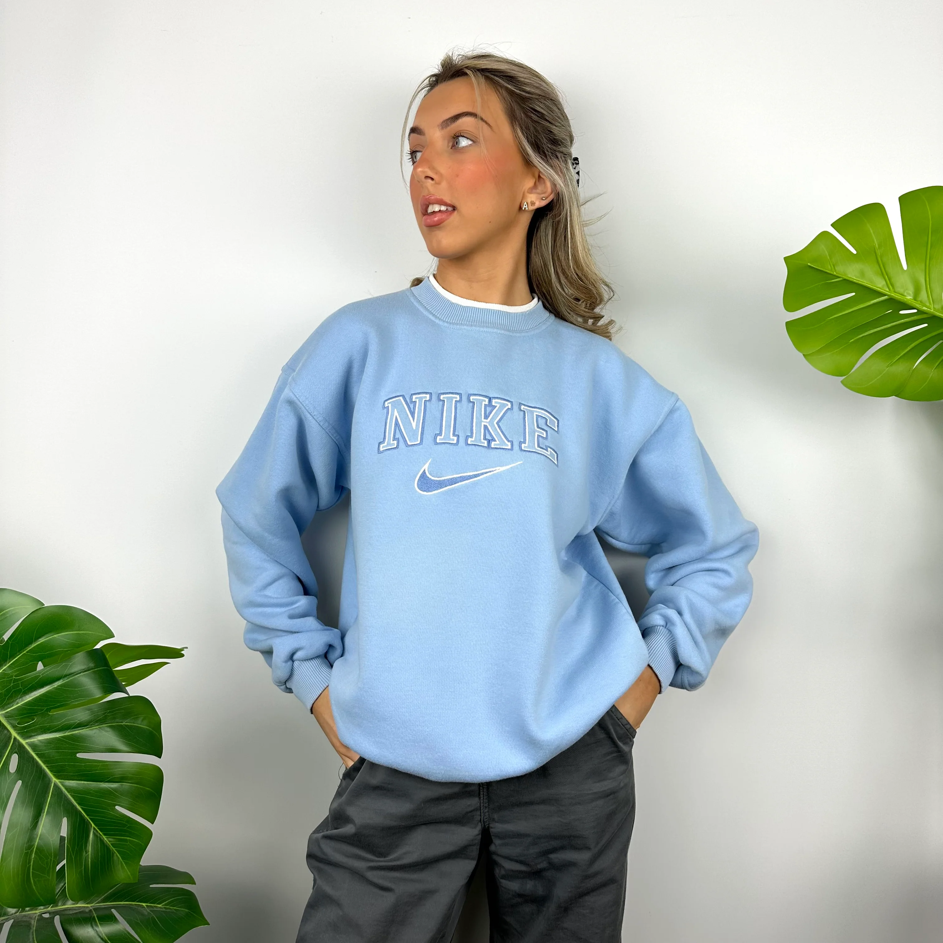 Nike Baby Blue Embroidered Spell Out Sweatshirt (S) - Image 4