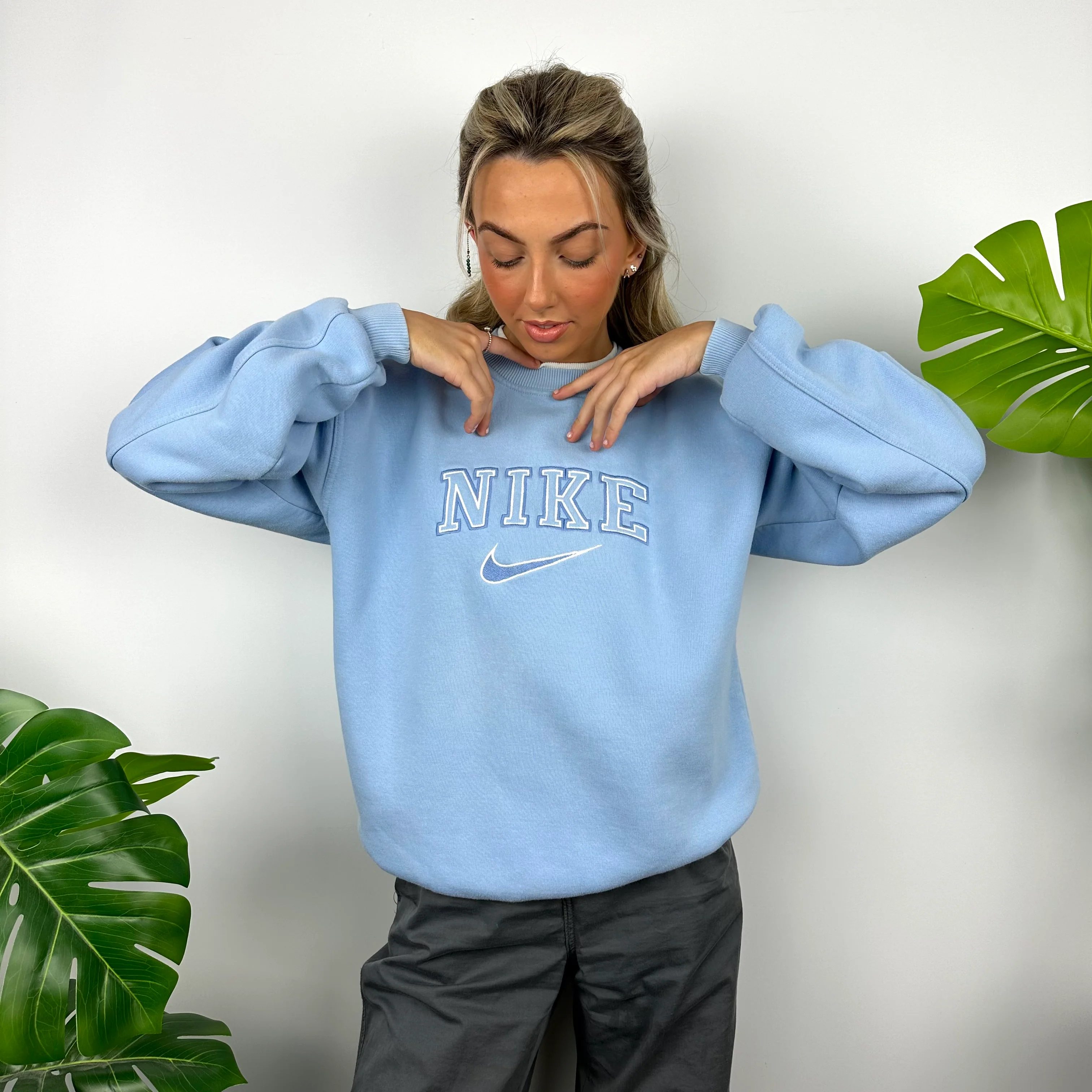 Nike Baby Blue Embroidered Spell Out Sweatshirt (S) - Image 6