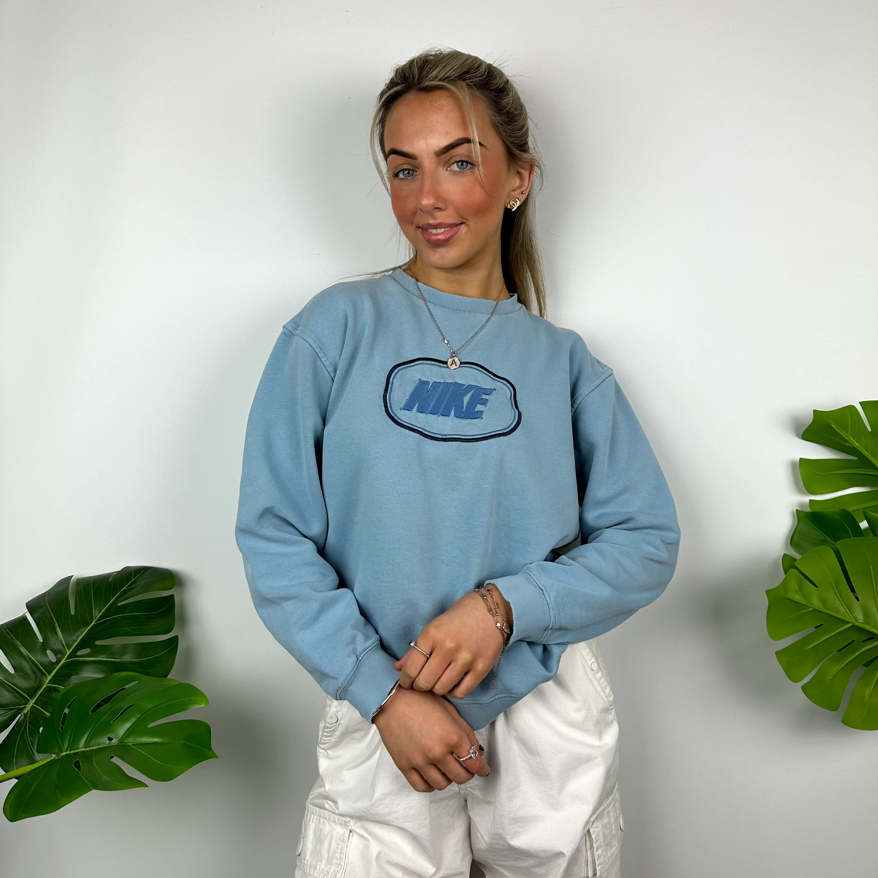 Nike Baby Blue Embroidered Spell Out Sweatshirt (S) - Image 3