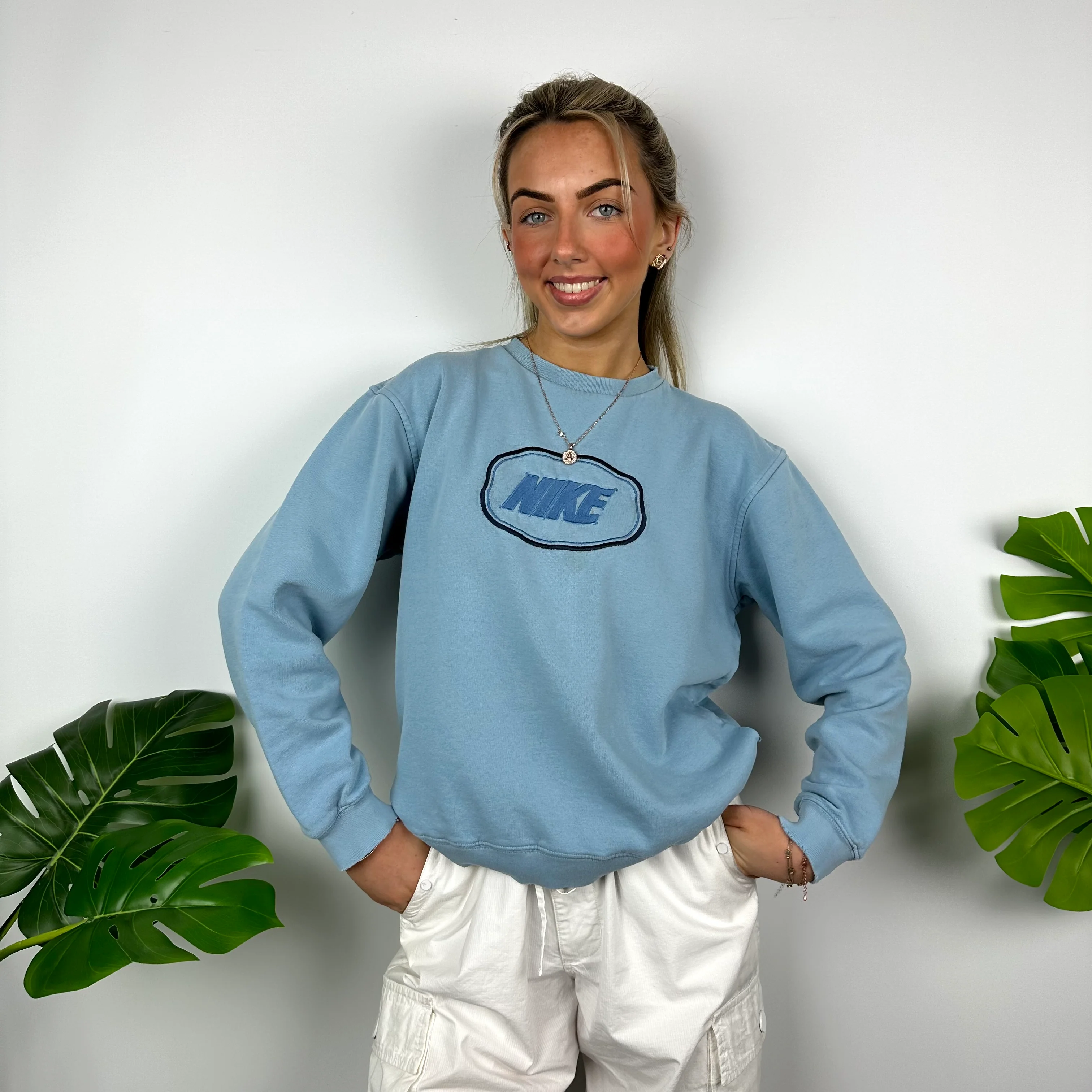 Nike Baby Blue Embroidered Spell Out Sweatshirt (S) - Image 6