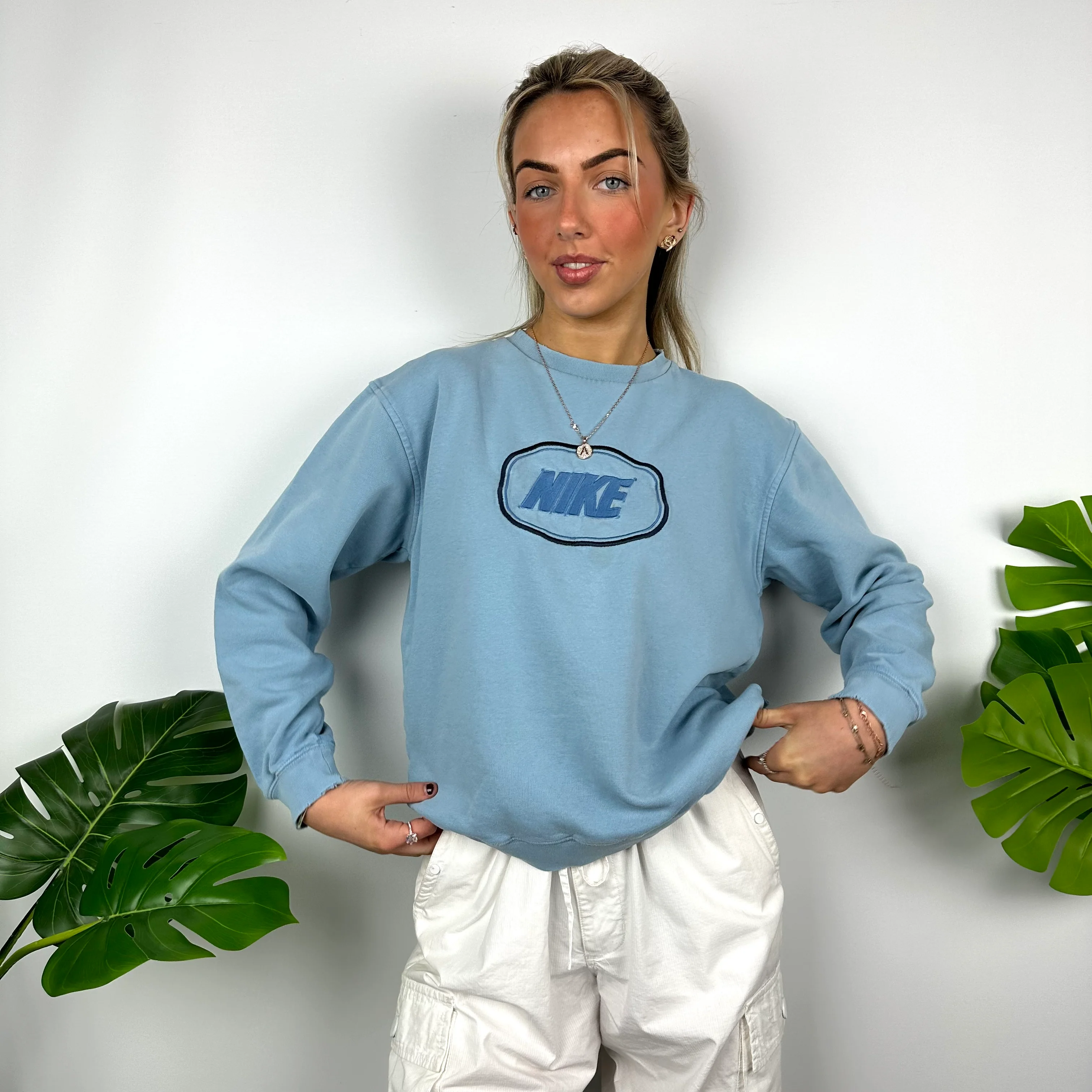Nike Baby Blue Embroidered Spell Out Sweatshirt (S) - Image 7
