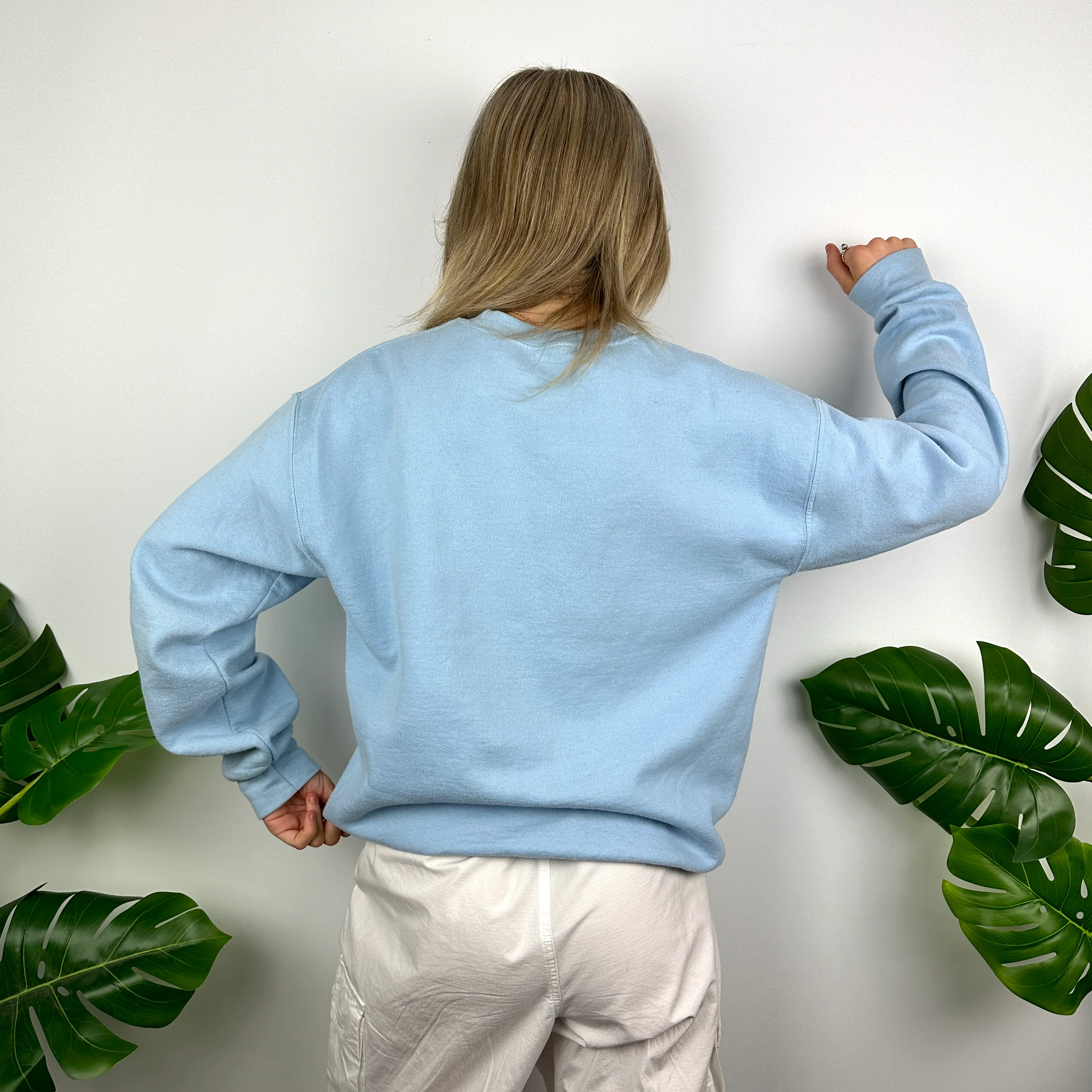 Nike Baby Blue Embroidered Spell Out Sweatshirt (M) - Image 5