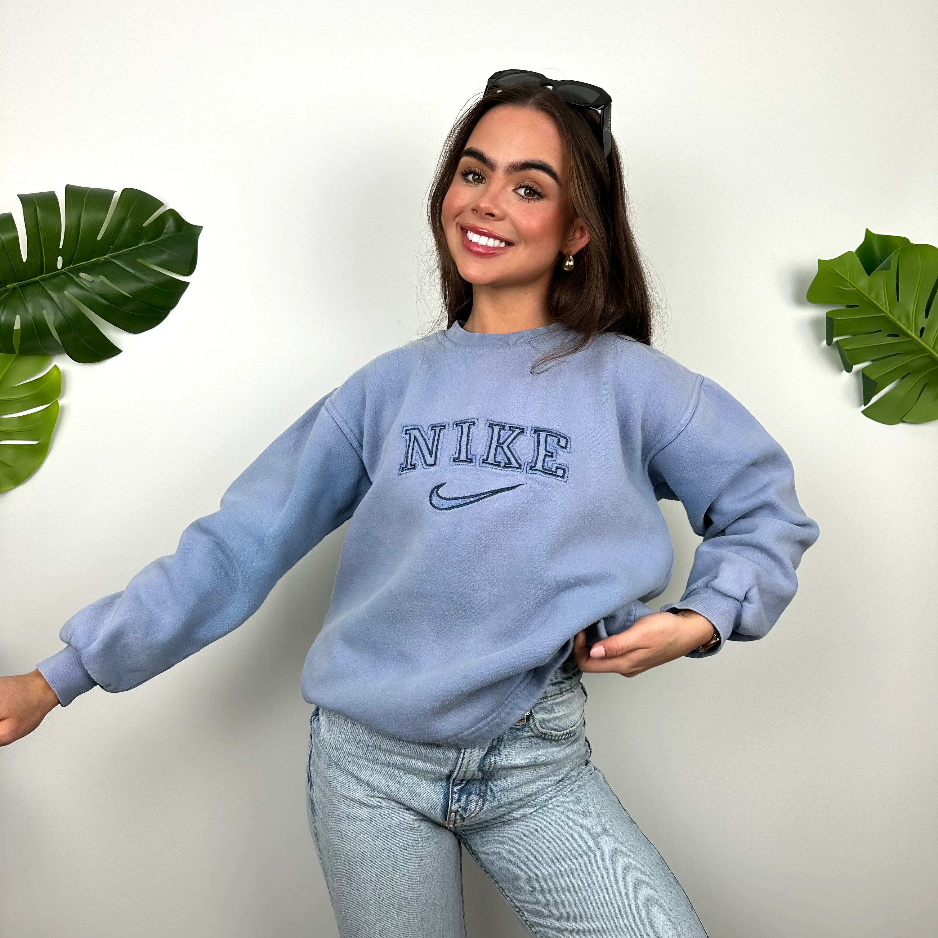 Nike Baby Blue Embroidered Spell Out Sweatshirt (S) - Image 4