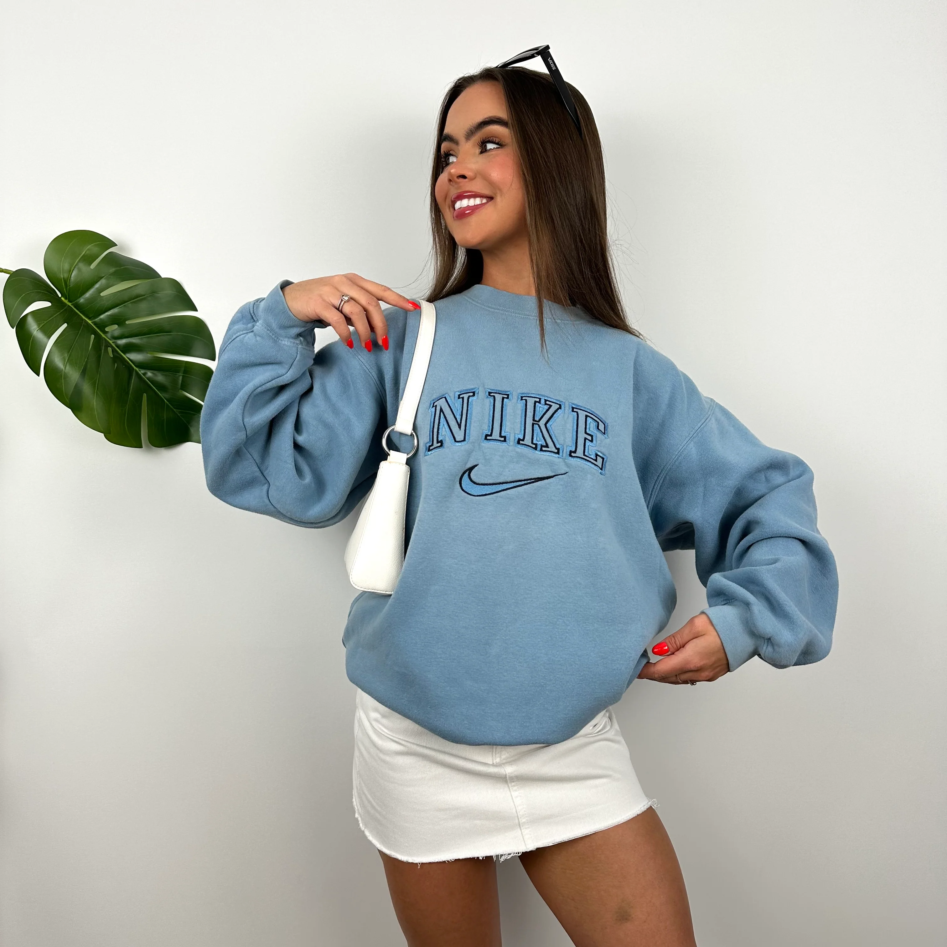 Nike Baby Blue Embroidered Spell Out Sweatshirt (L) - Image 5
