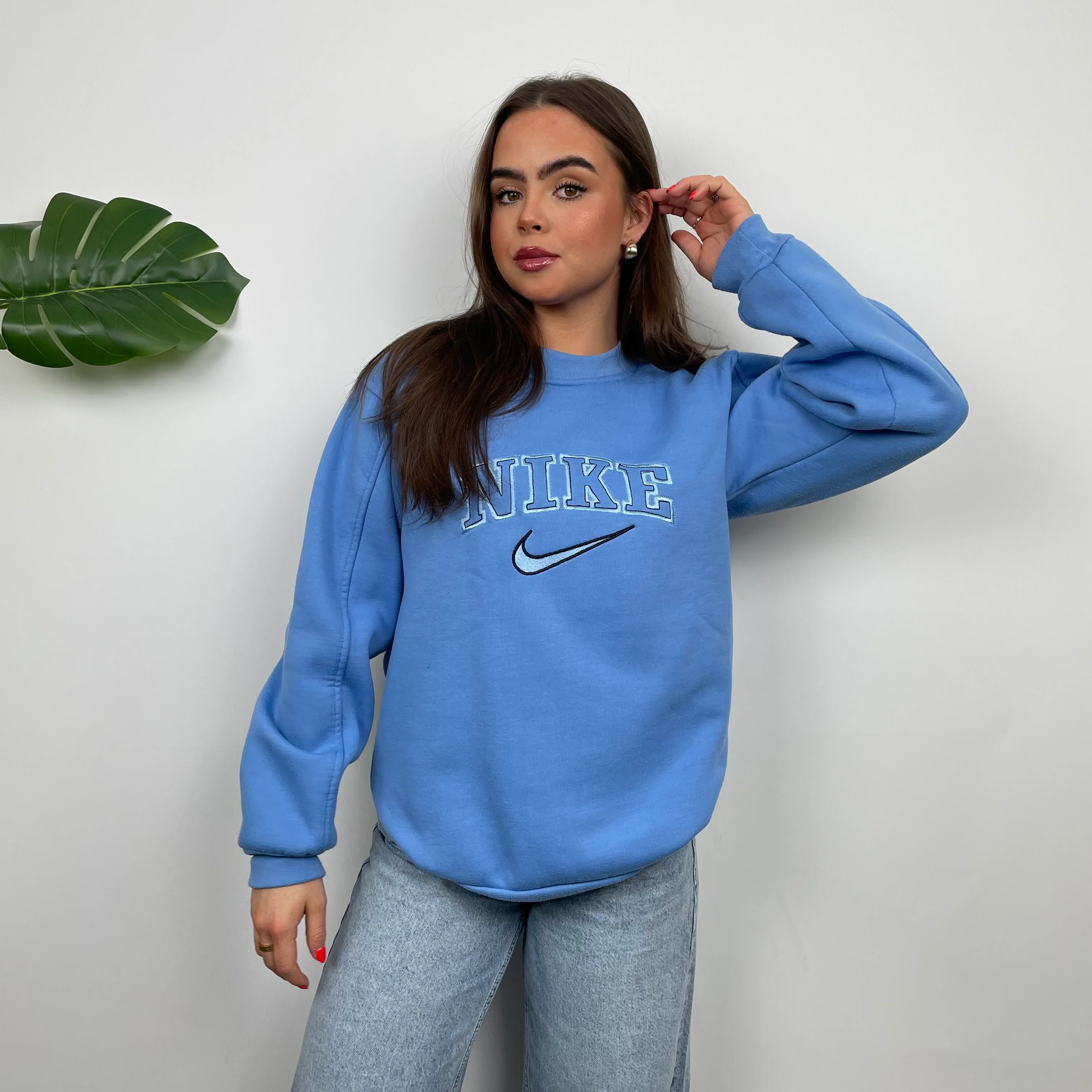 Nike Baby Blue Embroidered Spell Out Sweatshirt (S) - Image 3