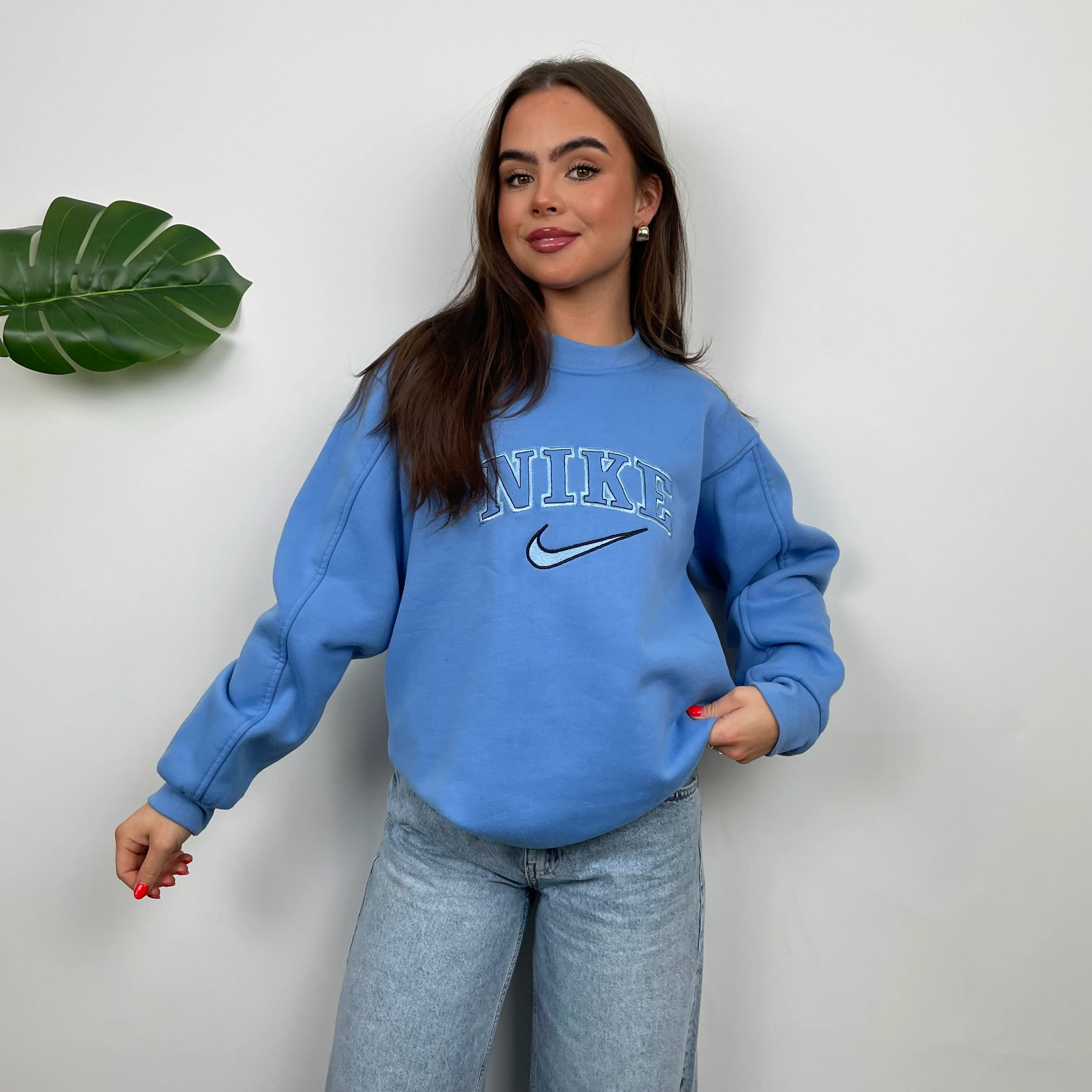 Nike Baby Blue Embroidered Spell Out Sweatshirt (S) - Image 4